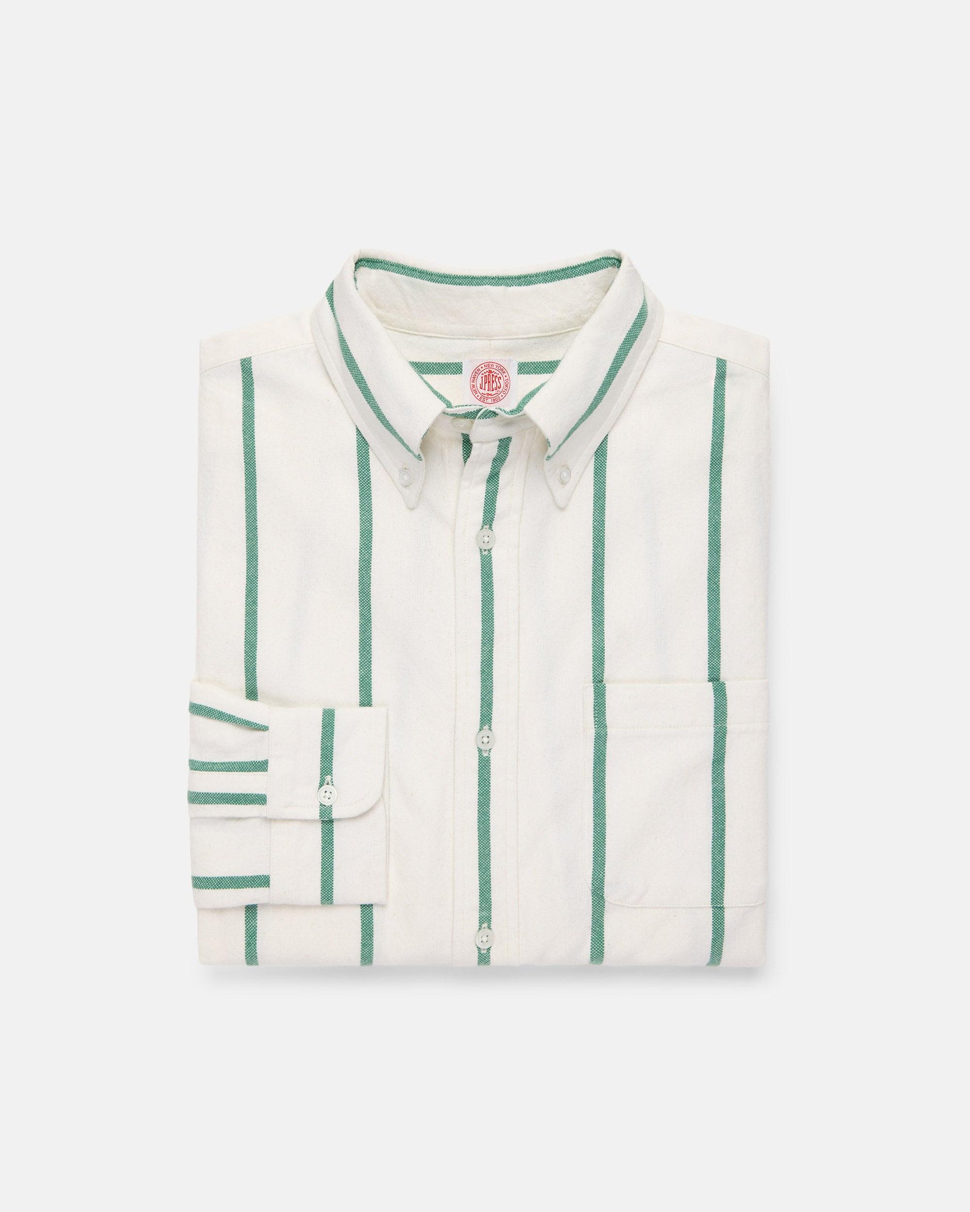 Green Woven Stripe Brushed Button Down Sport Shirt