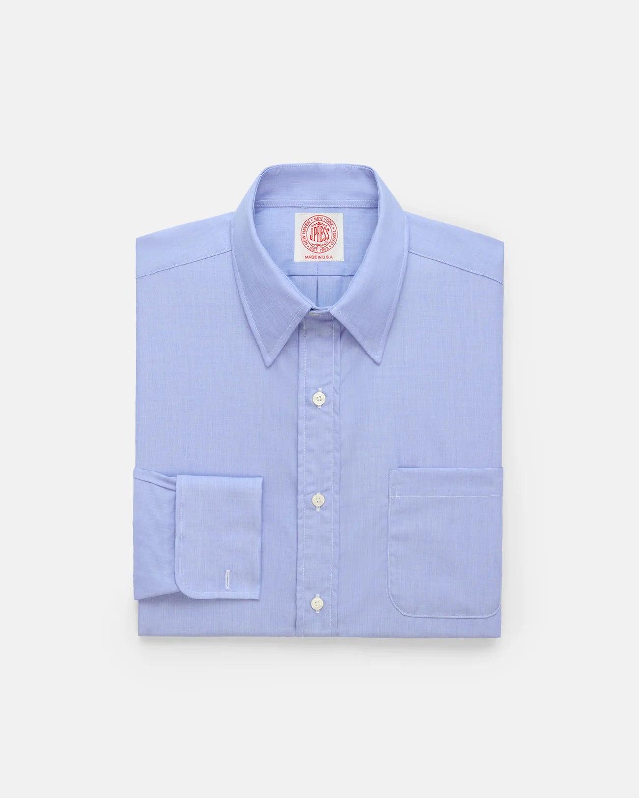 Made-in-USA Blue End-On-End Point Collar French Cuff Dress Shirt - Classic Fit