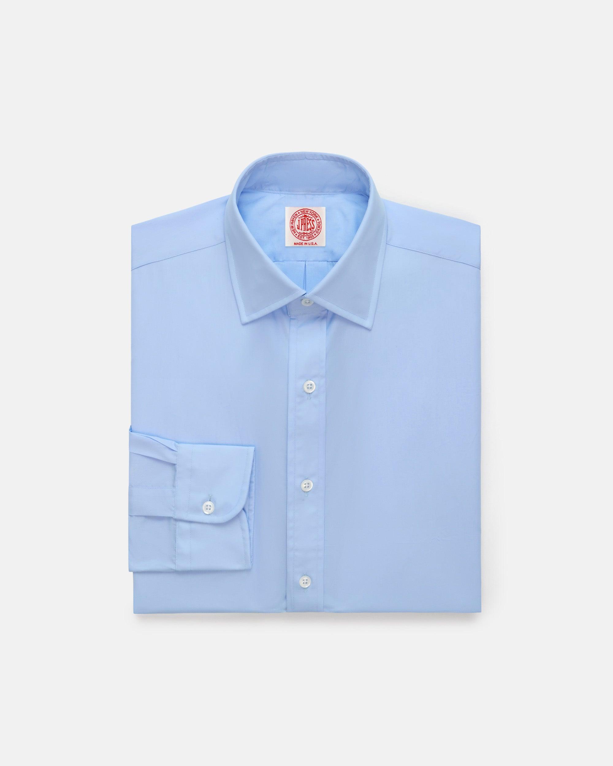Made-in-USA Thomas Mason Blue Spread Collar Dress Shirt - Classic Fit