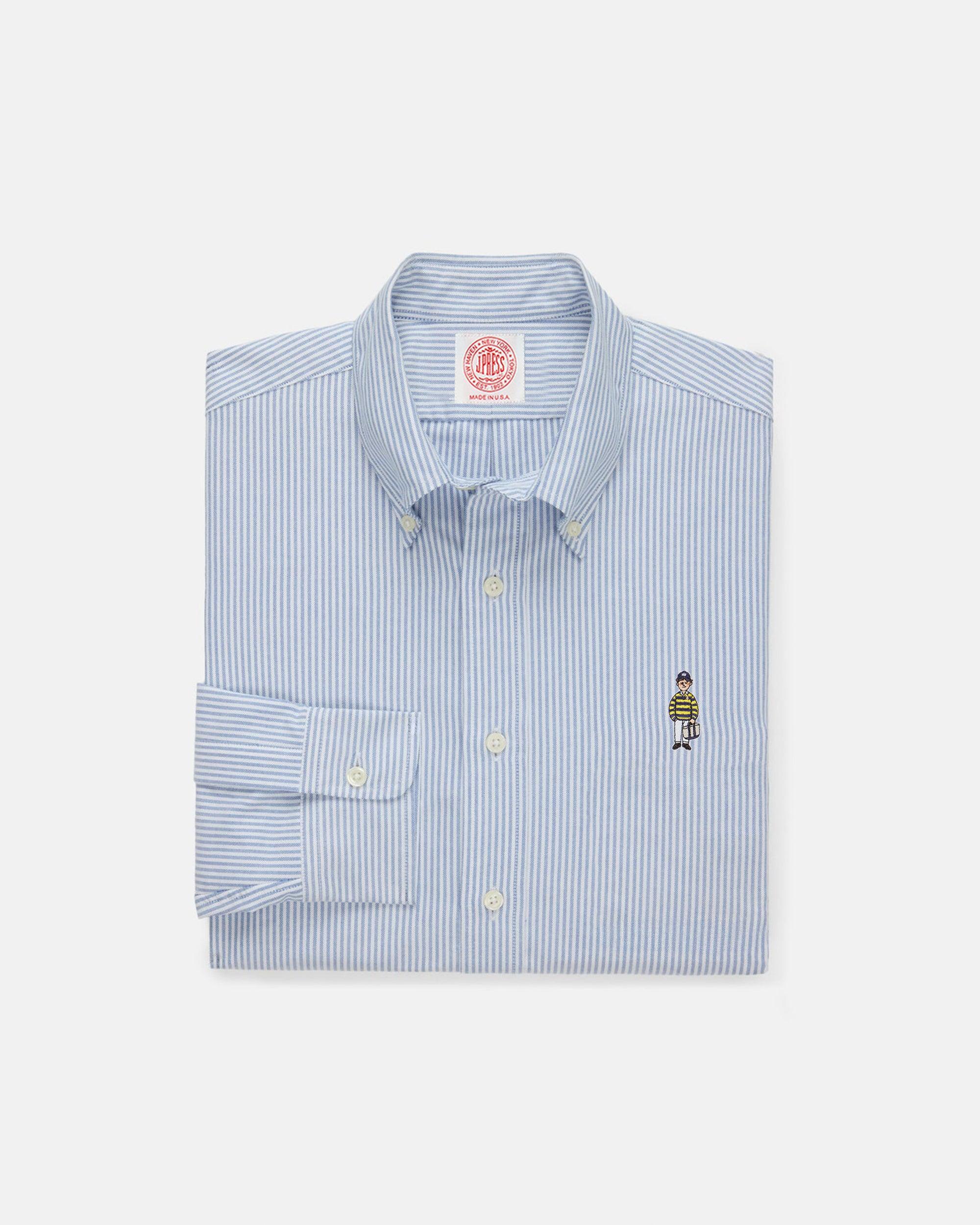 Made-in-USA "Ivy Guy" Blue Striped Oxford Cloth Sport Shirt - Classic Fit