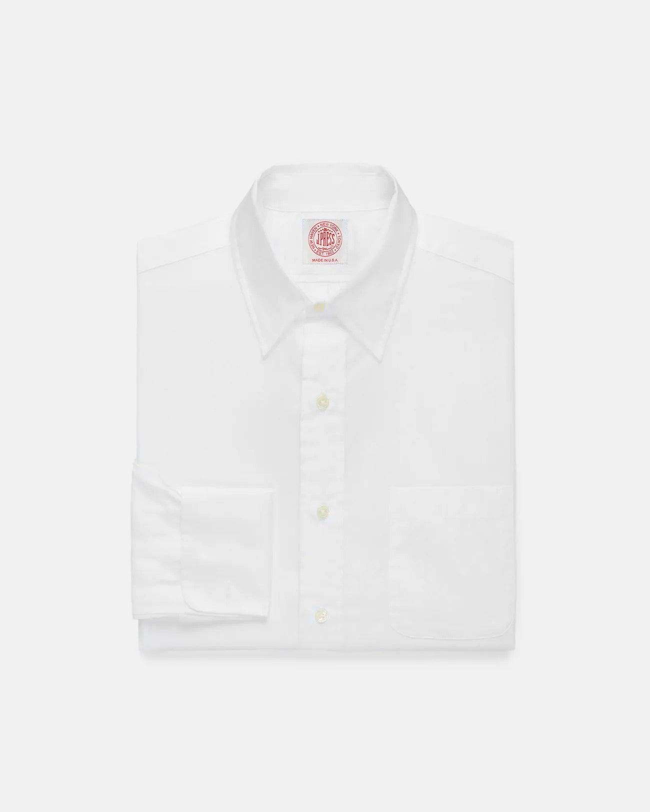 Made-in-USA White Broadcloth Point Collar French Cuff Dress Shirt - Classic Fit