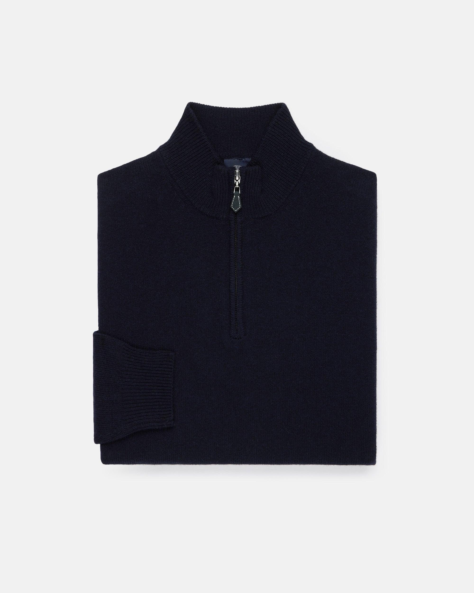 Navy Lambswool Quarter Zip-up Sweater