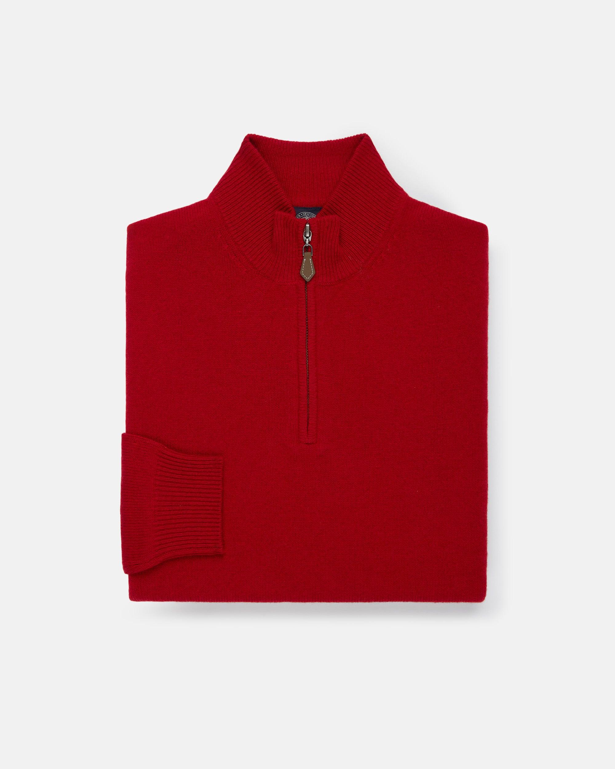 Red Lambswool Quarter Zip-up Sweater