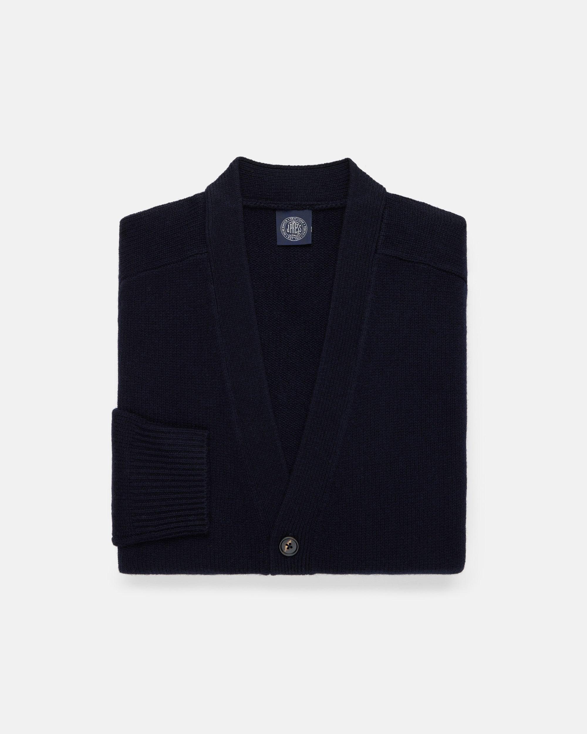 Navy Lambswool Cardigan Sweater