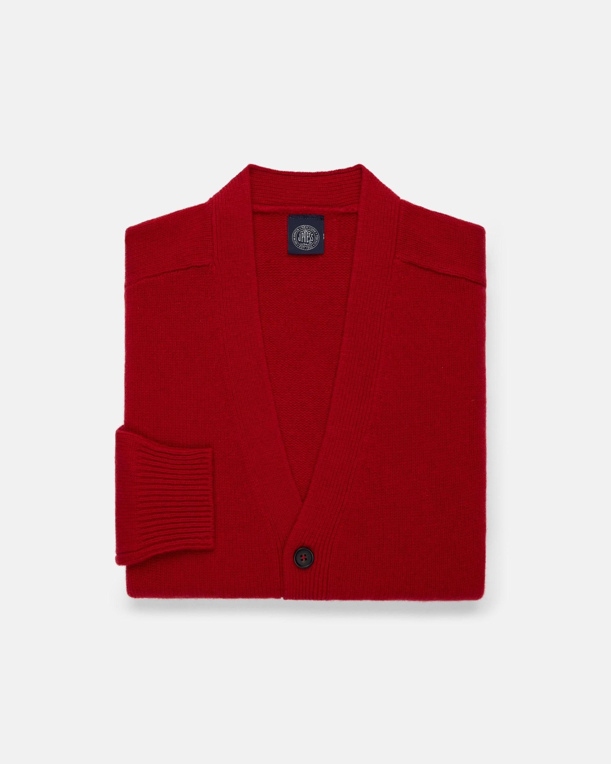 Red Lambswool Cardigan Sweater