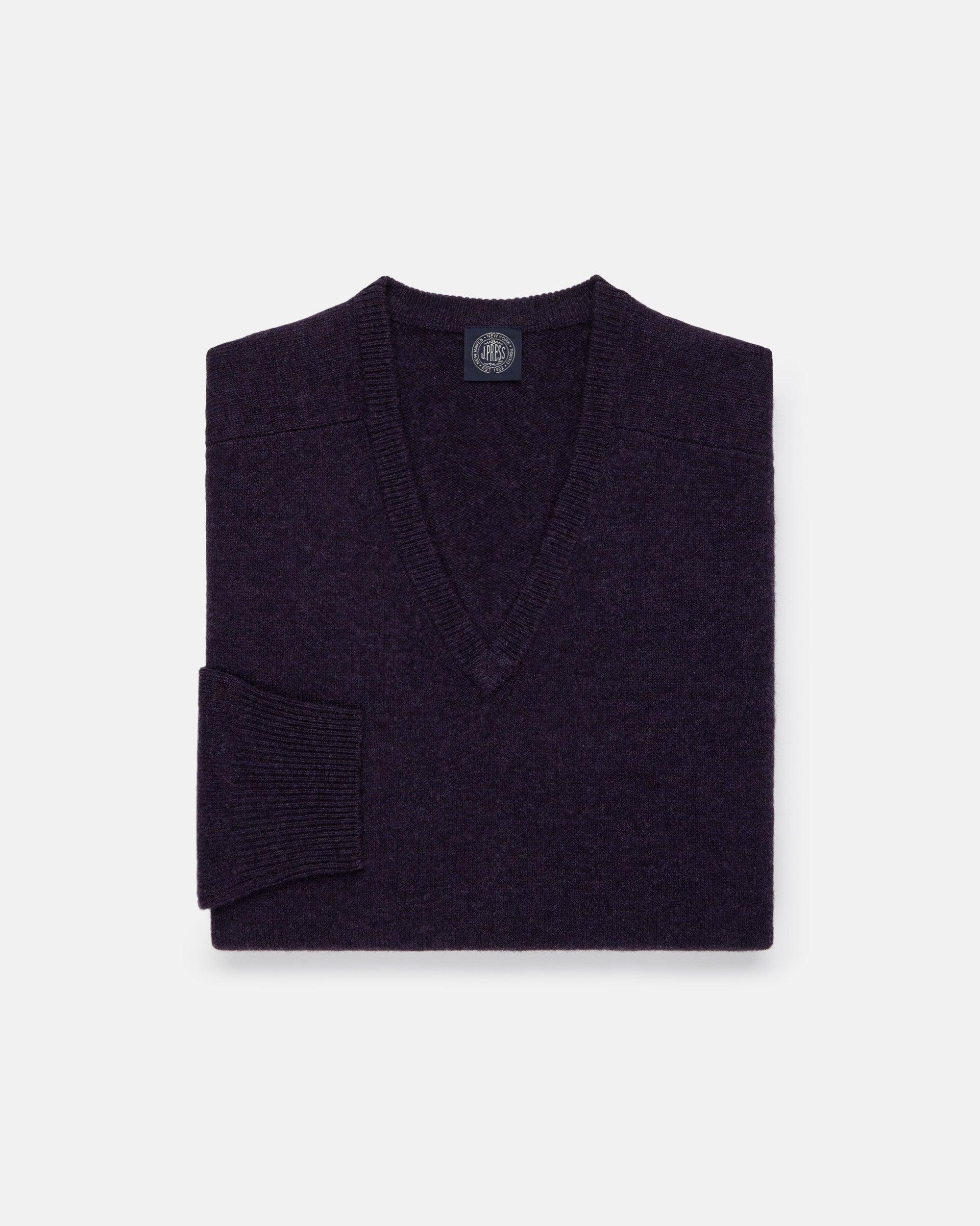 Dark Purple Lambswool V-neck Sweater