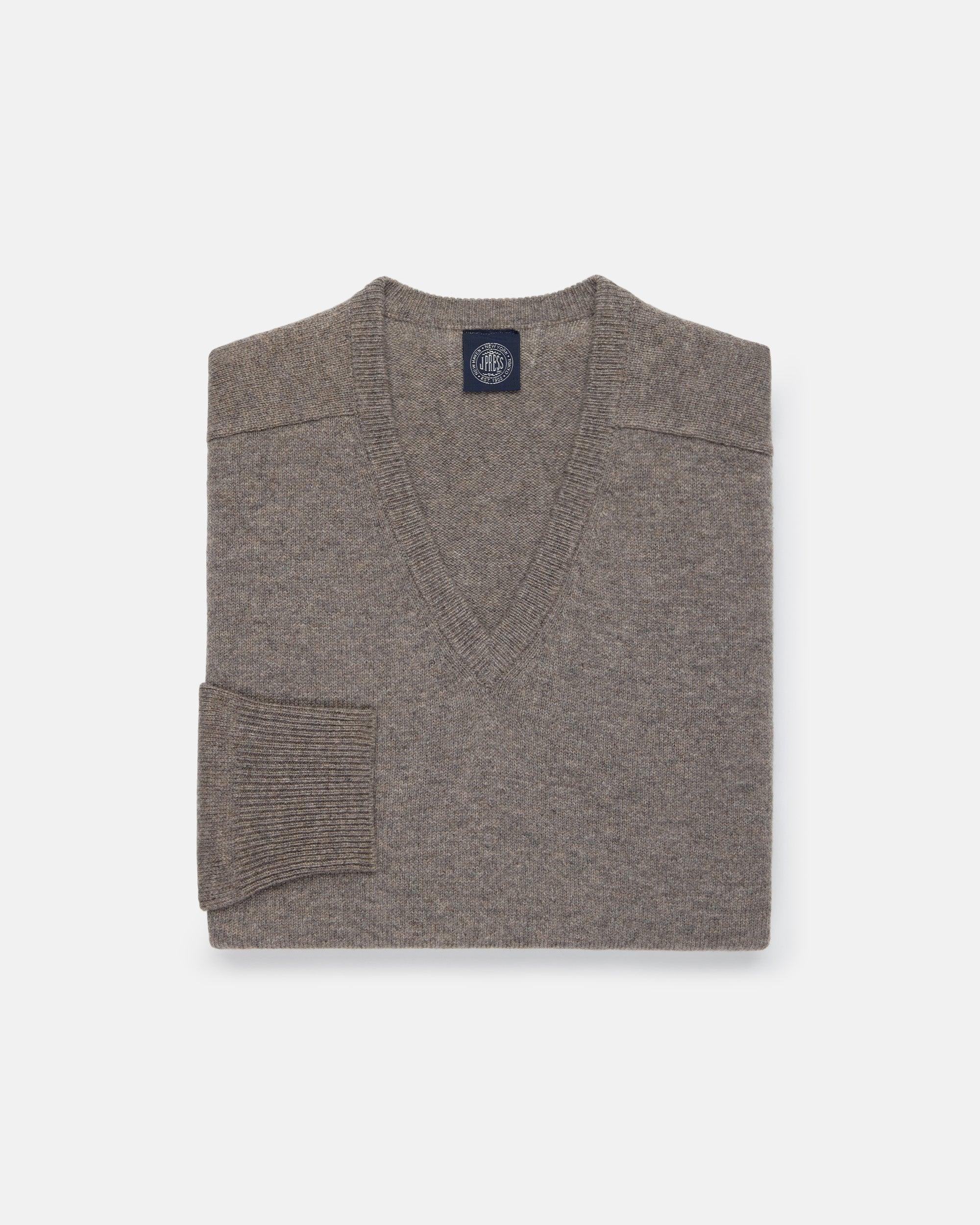 Grey Lambswool V-neck Sweater