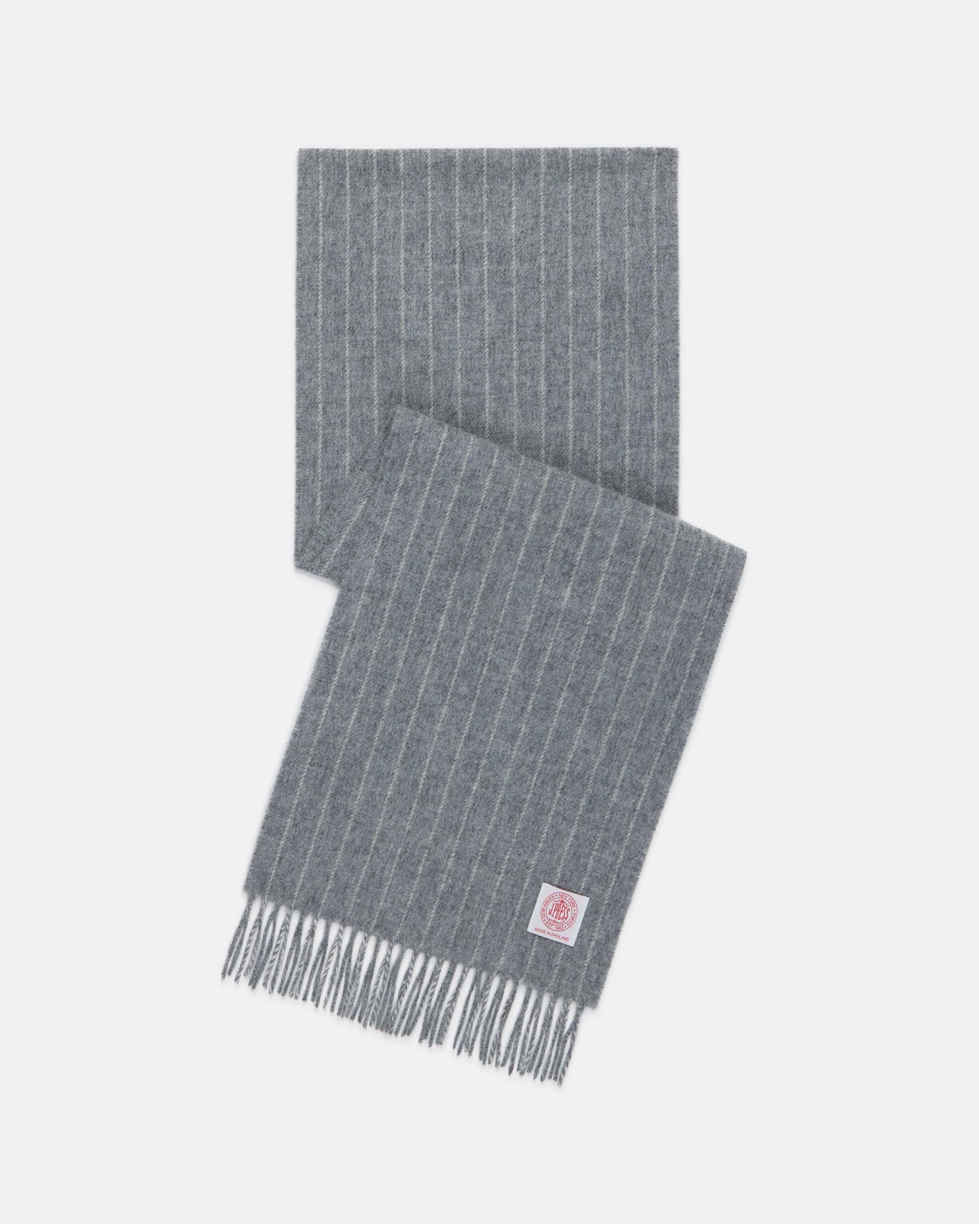 Made-in-England Grey Chalk Stripe Merino Wool Scarf