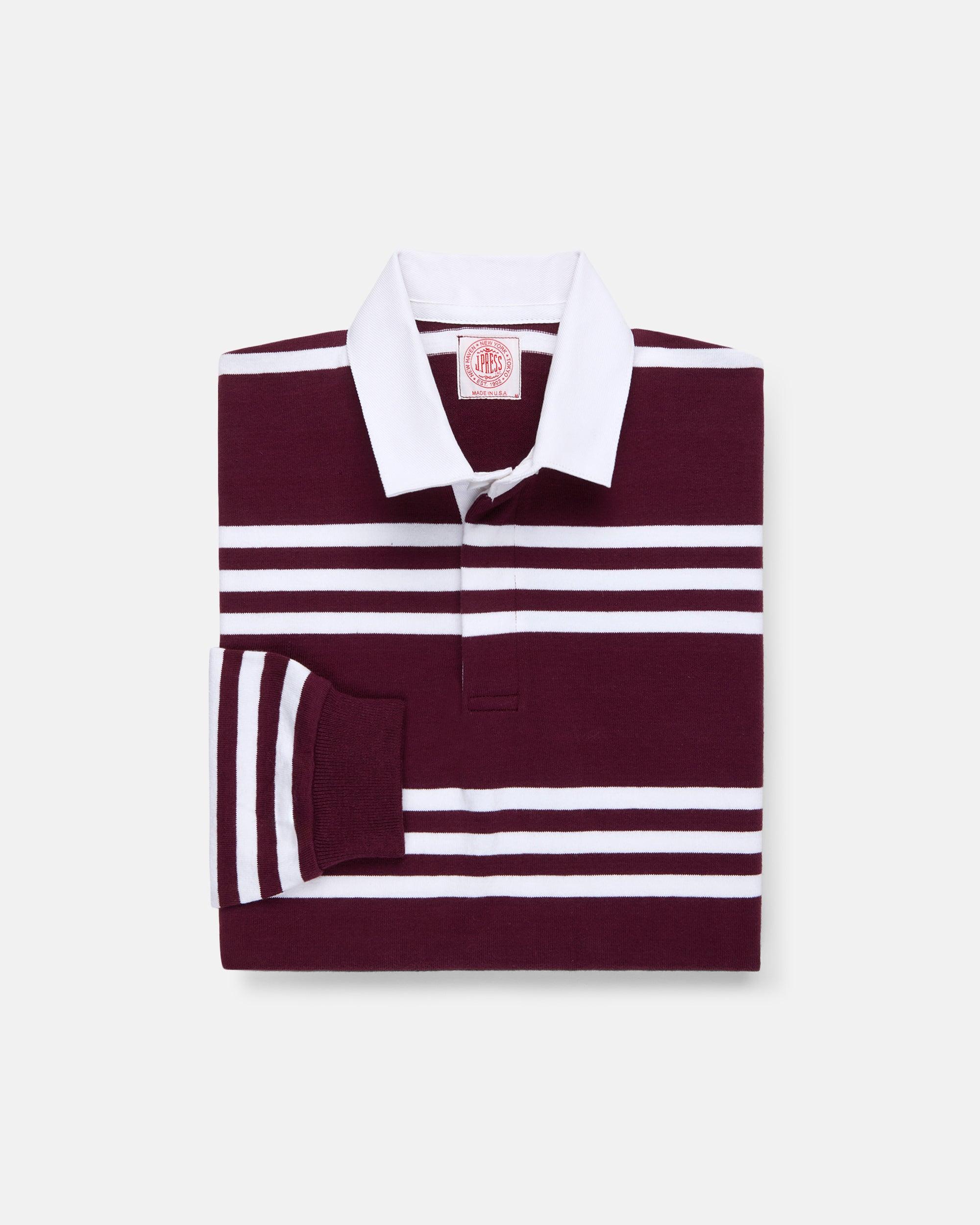 Made-in-USA Burgundy & White Triple Stripe Cotton Rugby
