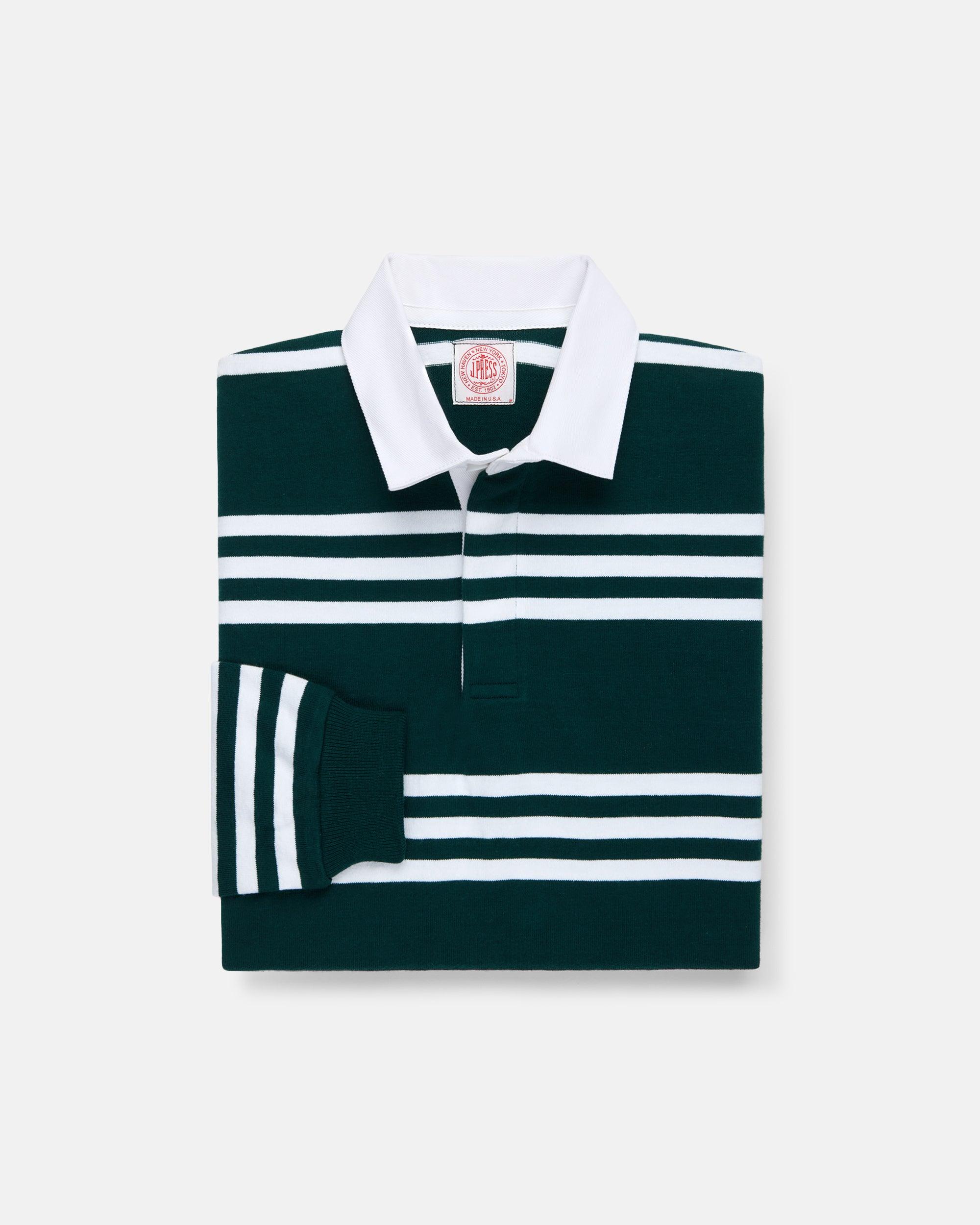 Made-in-USA Green & White Triple Stripe Cotton Rugby