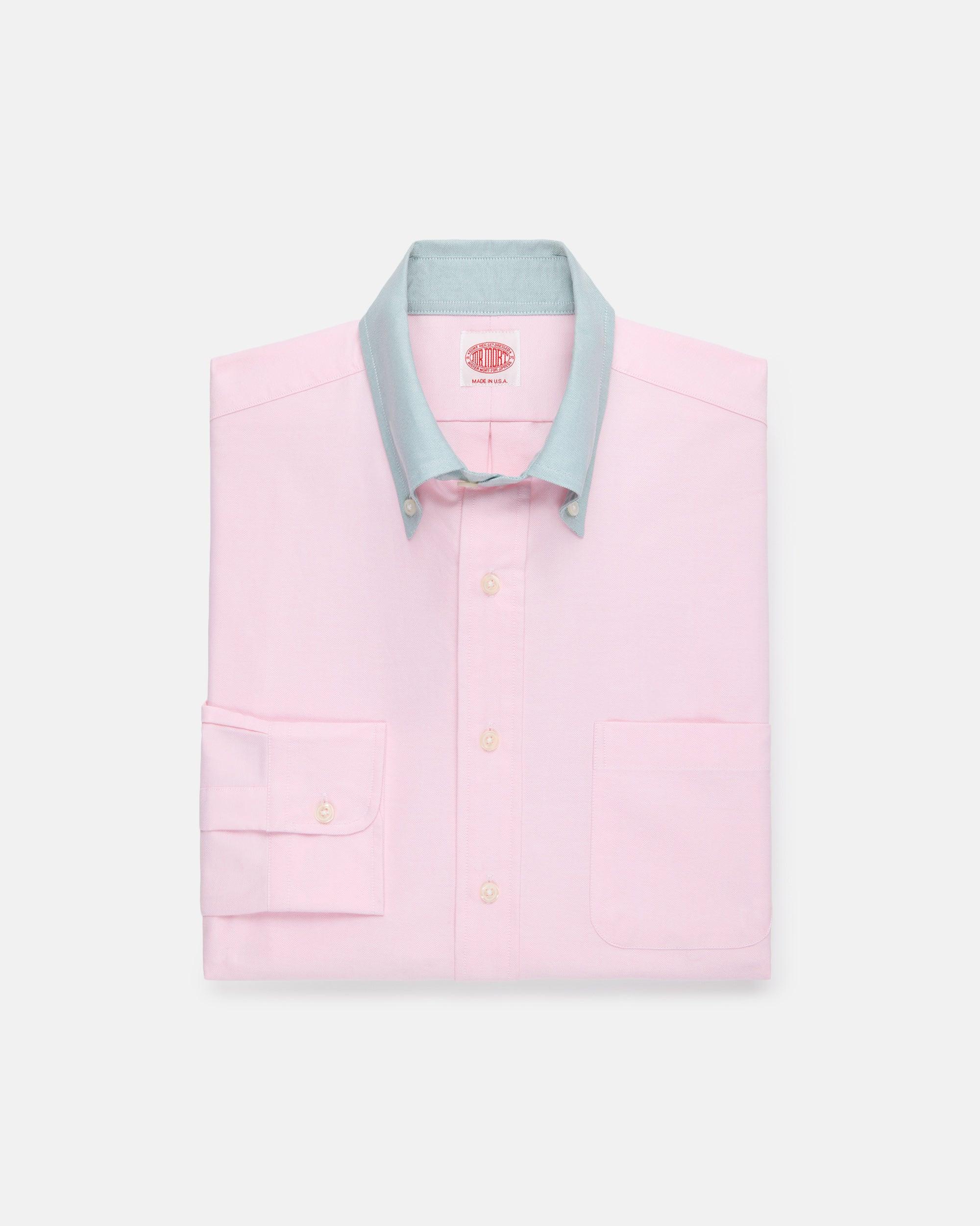 Made-in-USA Mister Mort Pink with Green Contrast Collar Oxford Sport Shirt