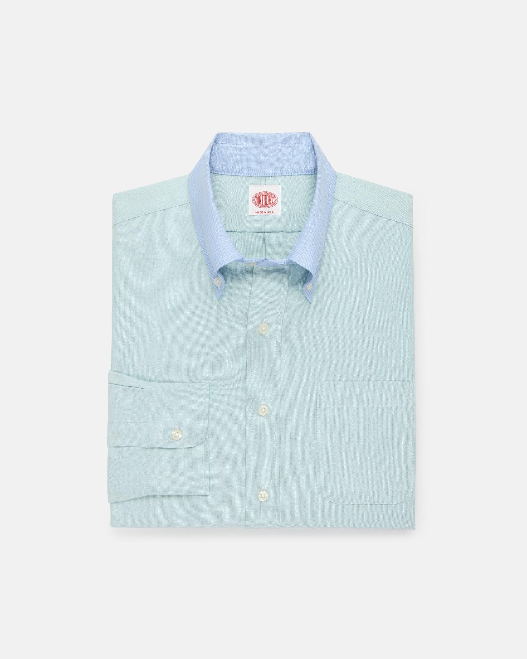 Made-in-USA Mister Mort Green with Blue Contrast Collar Oxford Sport Shirt