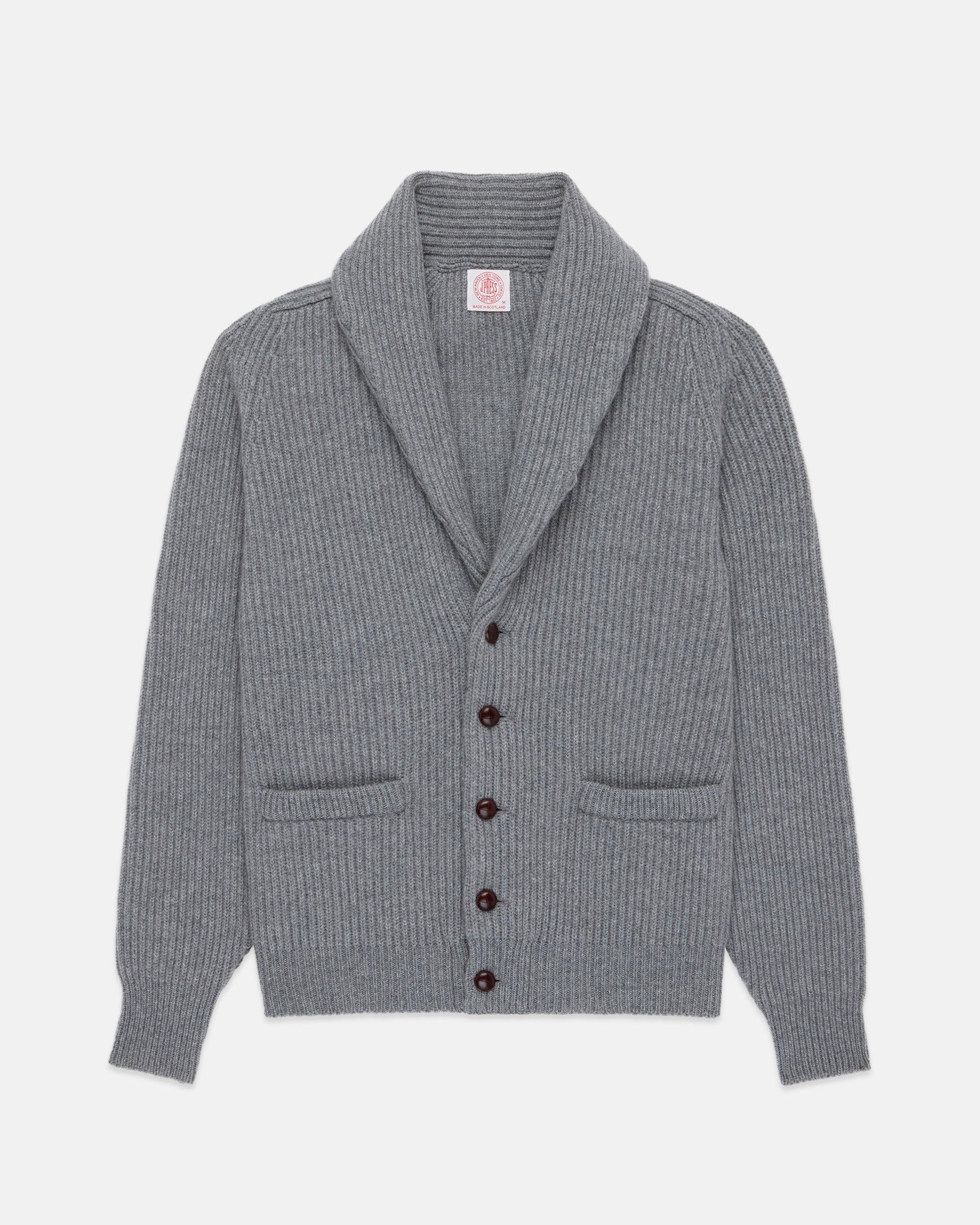Made-in-Scotland Grey Cashmere Shawl Collar Cardigan