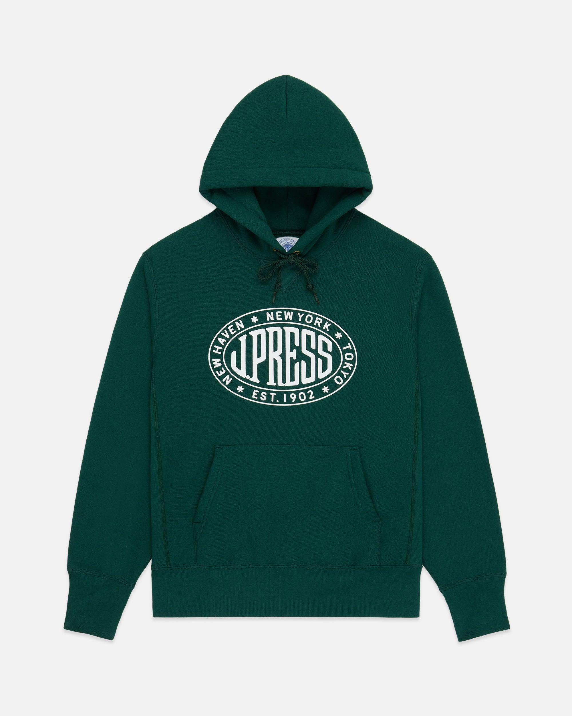 Made in USA Dark Green J. Press Vintage Seal Logo Hoodie
