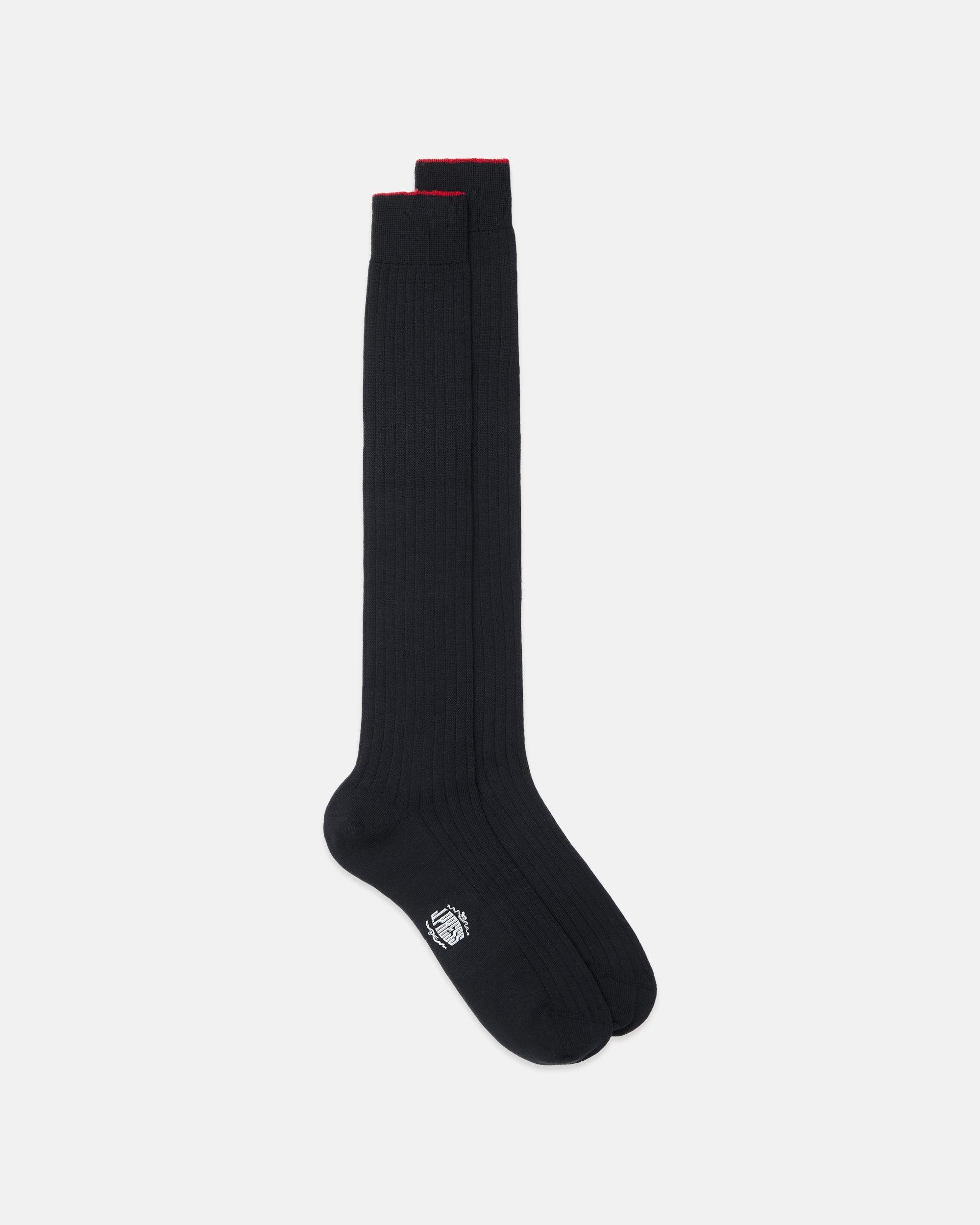 Made-in-Italy Black Over-the-Calf Merino Wool Socks