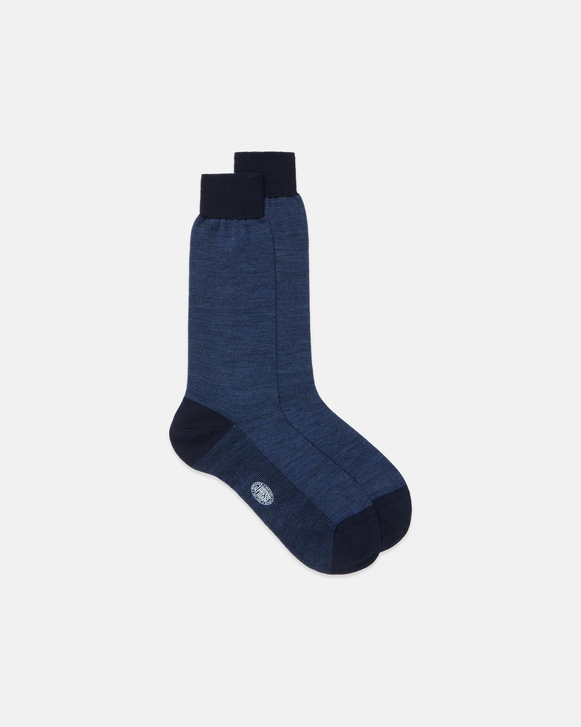 J. PRESS Made-in-Italy Navy Birdseye  Mid-calf Wool Sock