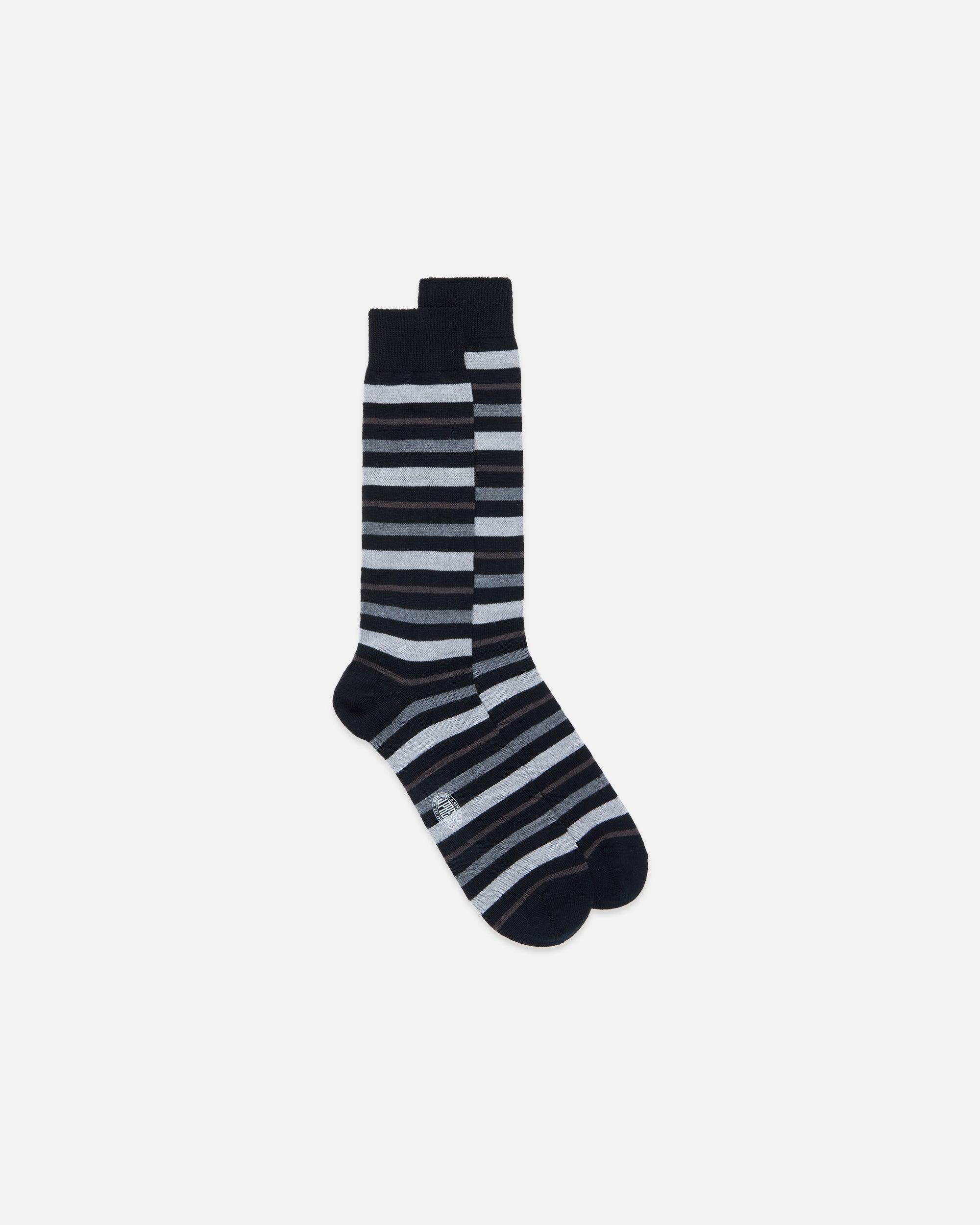 Made-in-Italy Charcoal & Grey Multi-Stripe Mid-calf Wool Sock