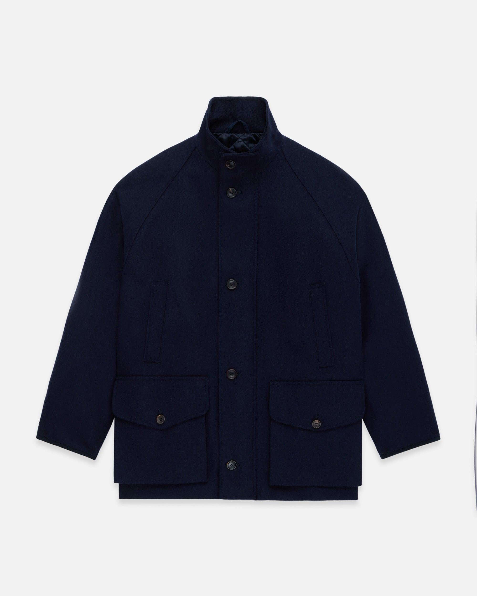 Made-in-UK Navy Cheviot Tweed Field Coat