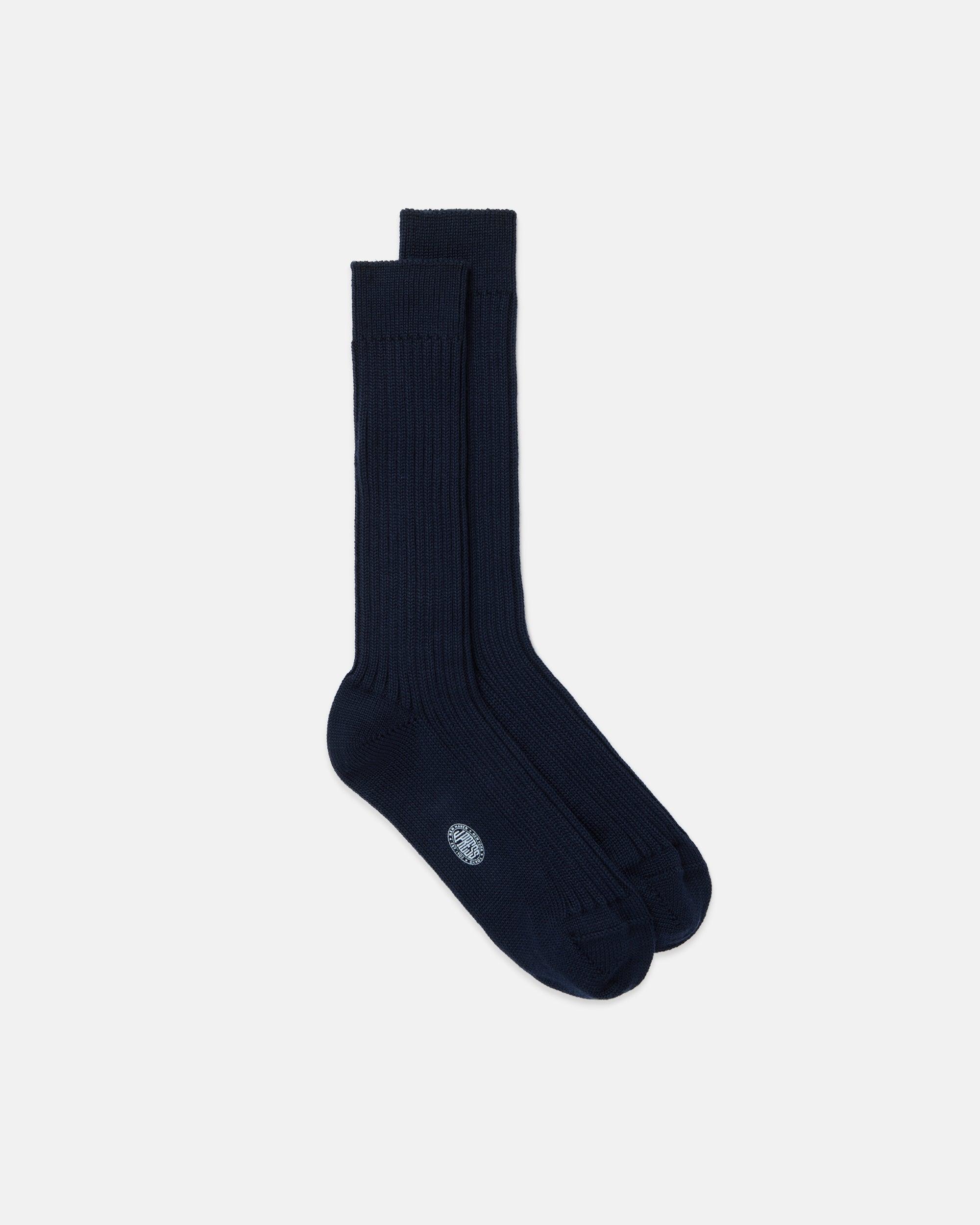 Made-in-Italy Navy Heavy Rib Wool Mid-Calf Socks