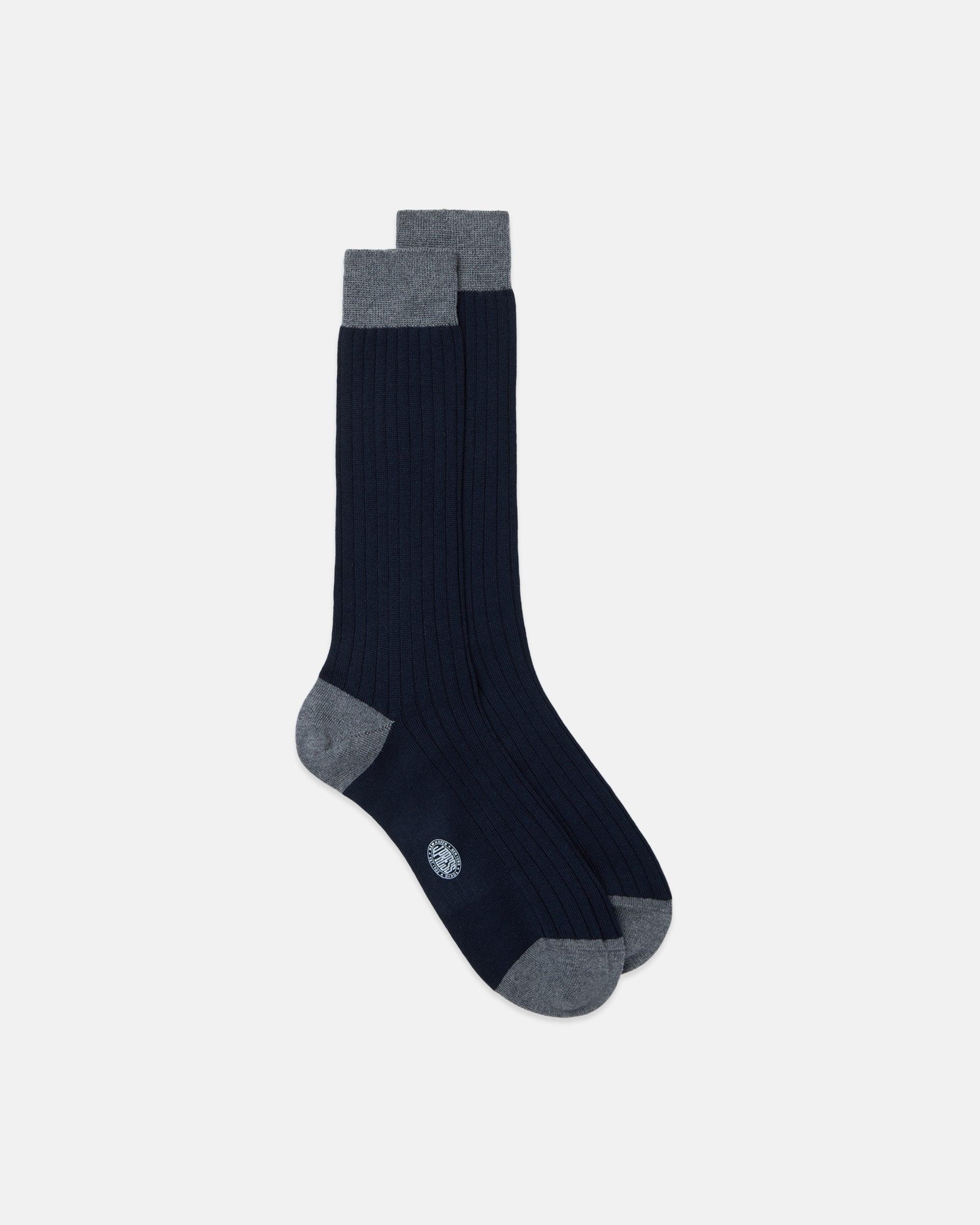 Made-in-Italy Navy & Grey Heel & Toe Wool Mid-Calf Socks