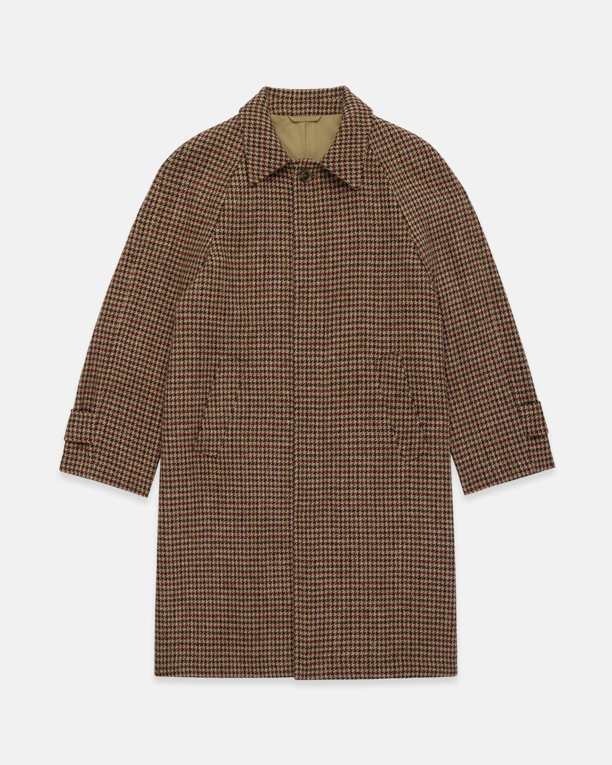Made-in-England Tan & Olive Houndscheck Harris Tweed Balmacaan