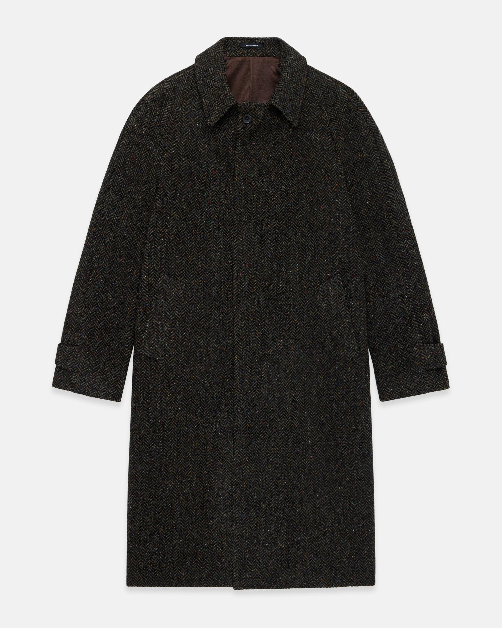 Made-in-Canada Dark Brown Donegal Herringbone Tweed Balmacaan