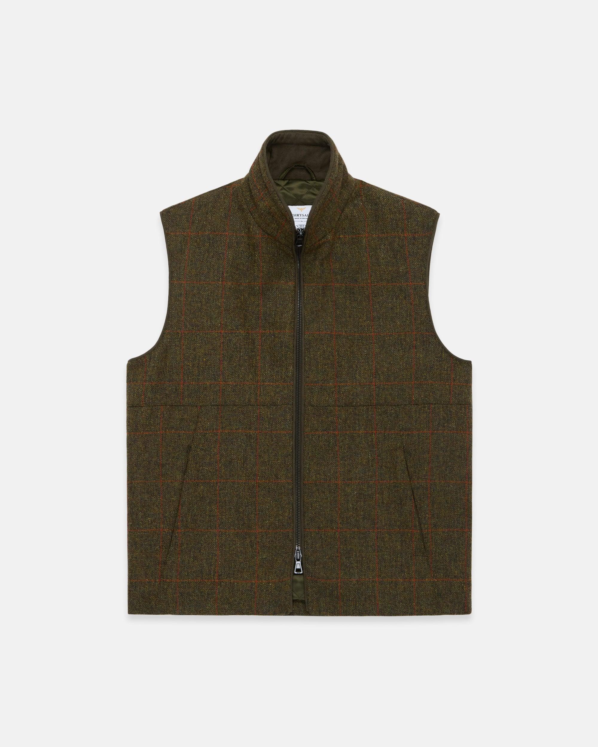 Made-in-UK Olive with Orange Pane Tweed Gilet
