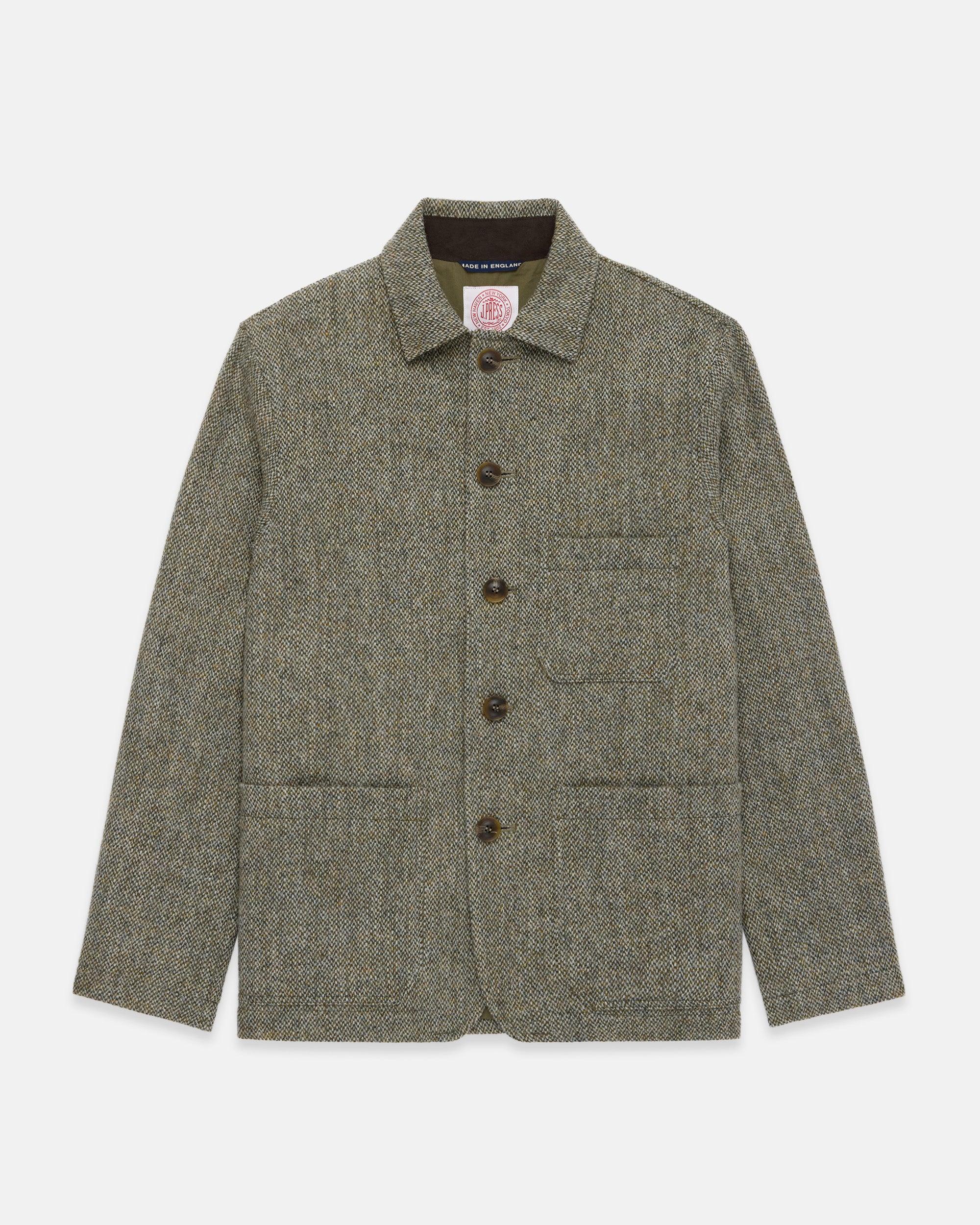 Made-in-England Light Olive Barleycorn Harris Tweed Chore Jacket