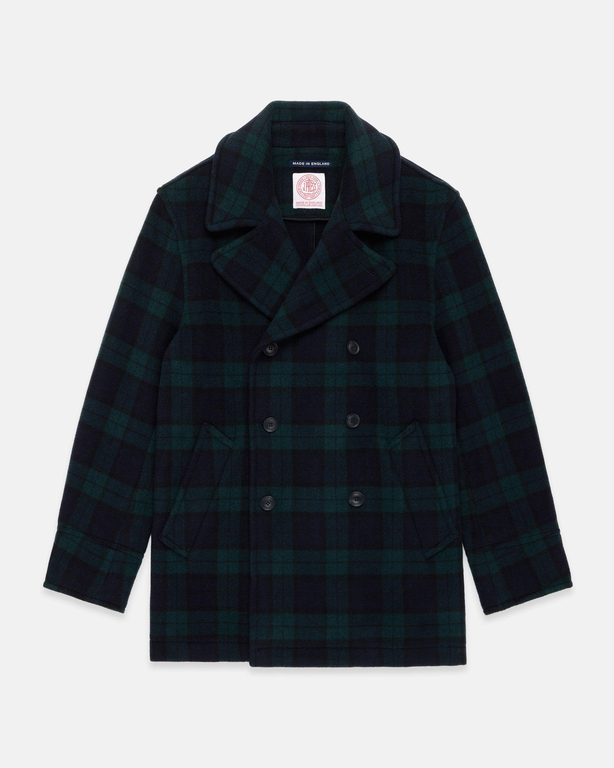 Made-in-England Blackwatch Tartan Melton Wool Peacoat