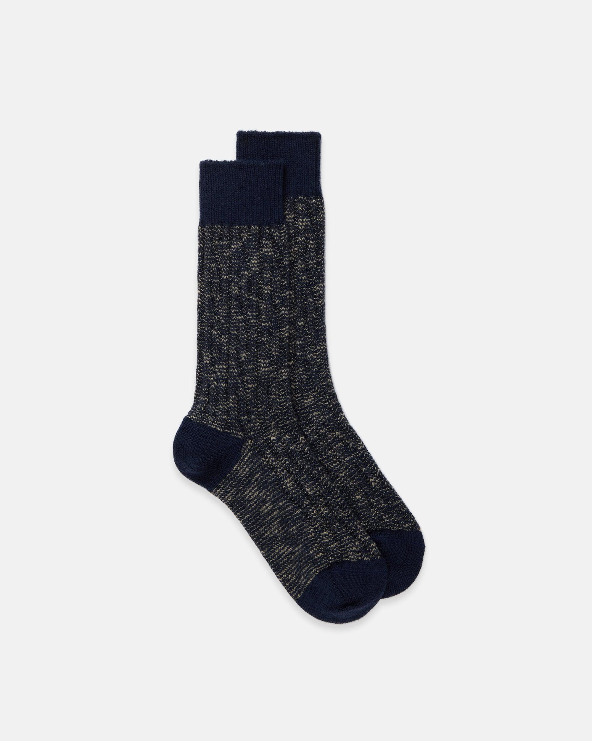 Navy Wool Cotton Textured Socks