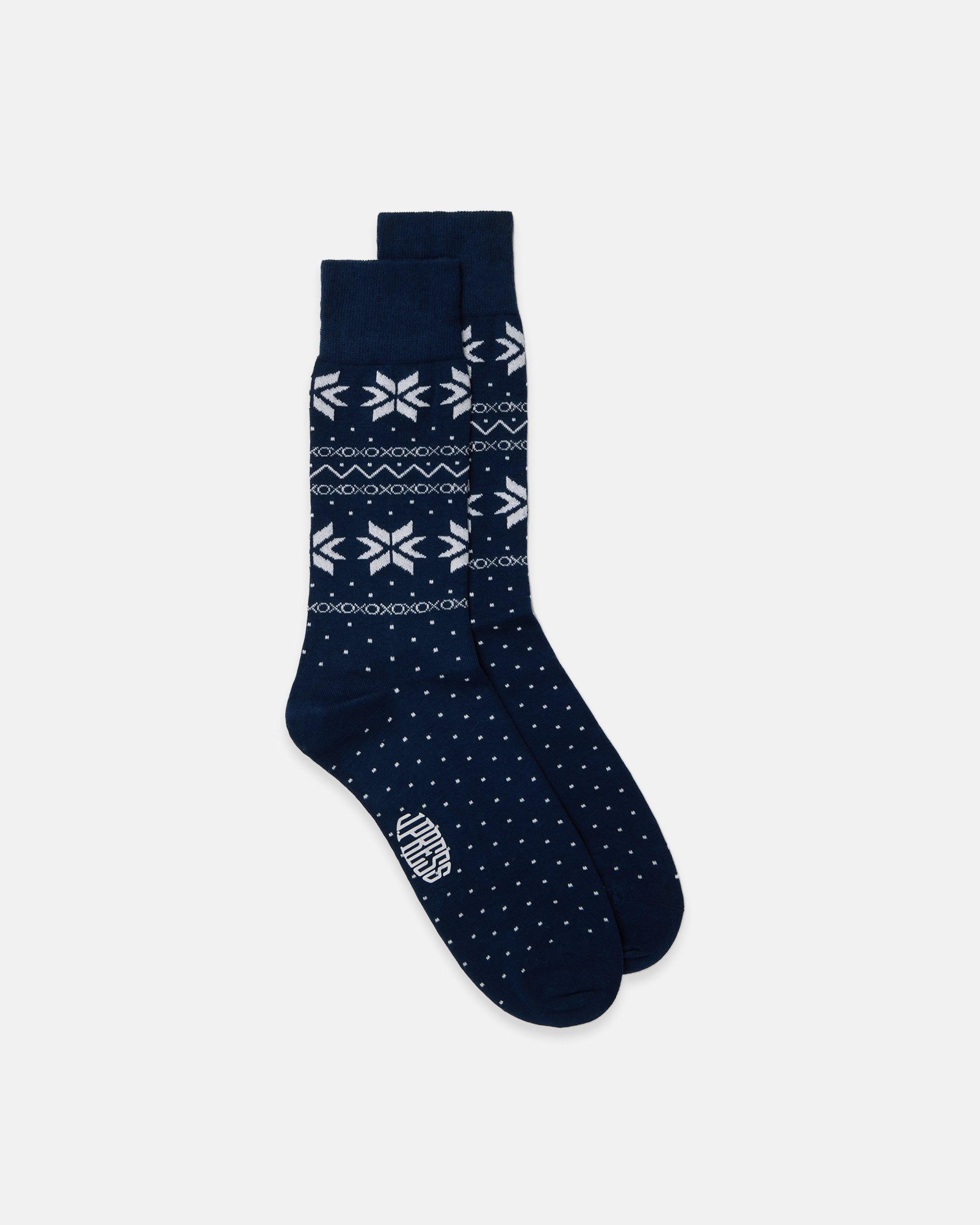 Made-in-UK Navy Fair Isle Cotton Socks