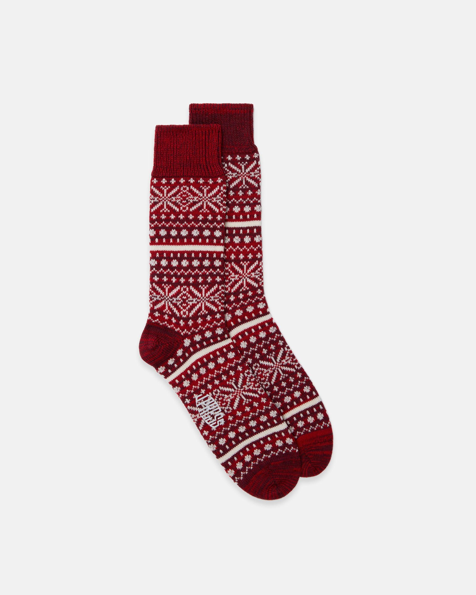 Made-in-UK Red Fair Isle Wool/Cotton Socks