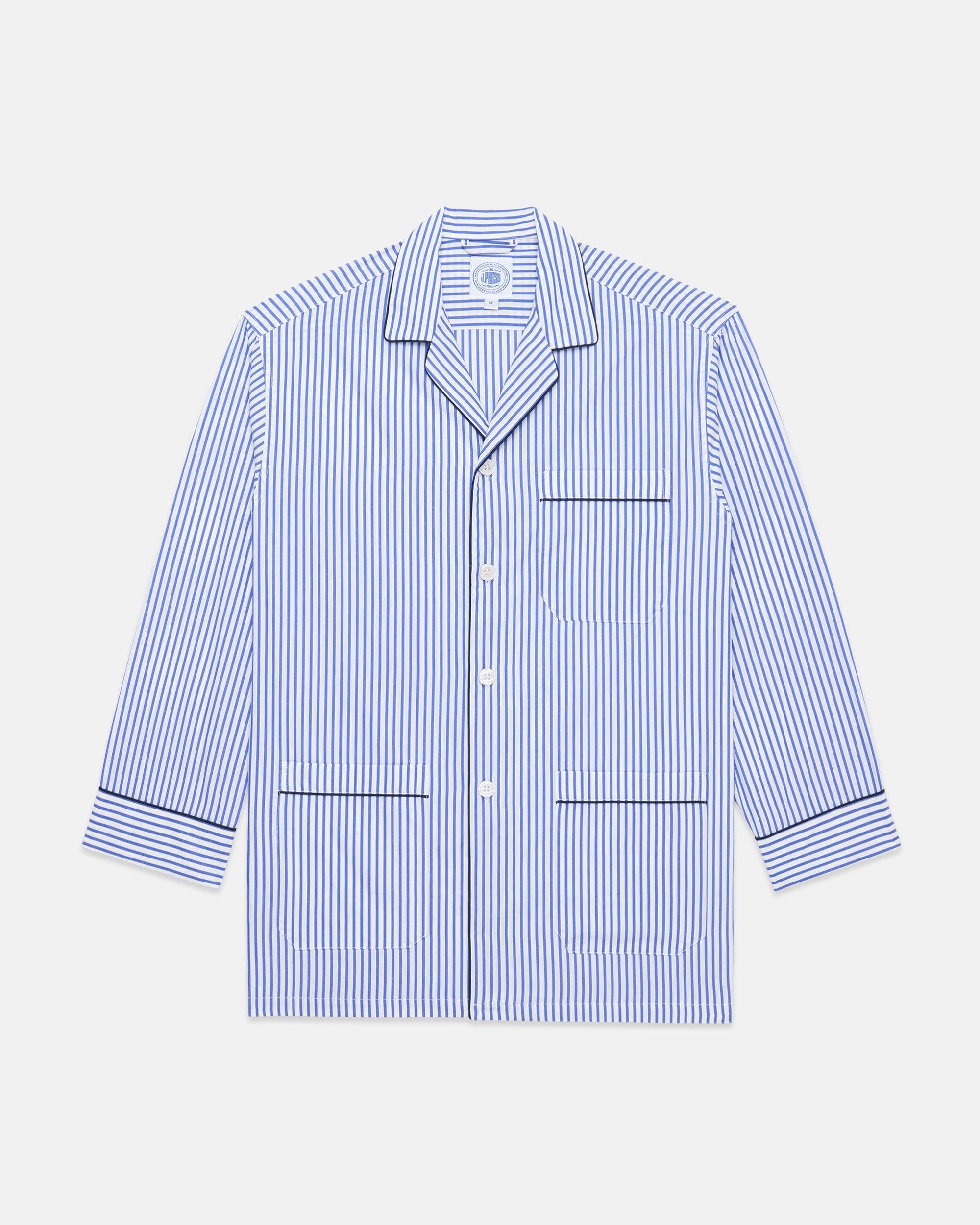 Made-in-Canada Blue Butcher Stripe Cotton Broadcloth Pajamas
