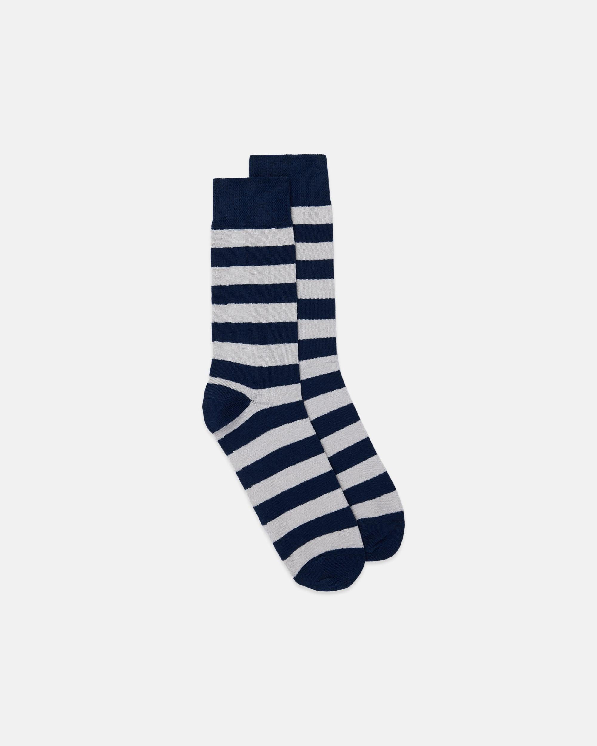 Navy & Grey Hoop Stripe Cotton Socks