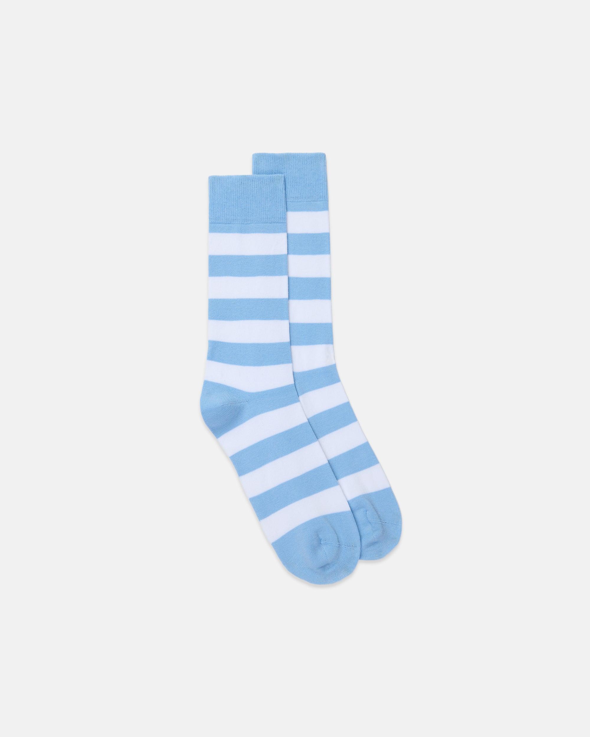 Sky & White Hoop Stripe Cotton Socks