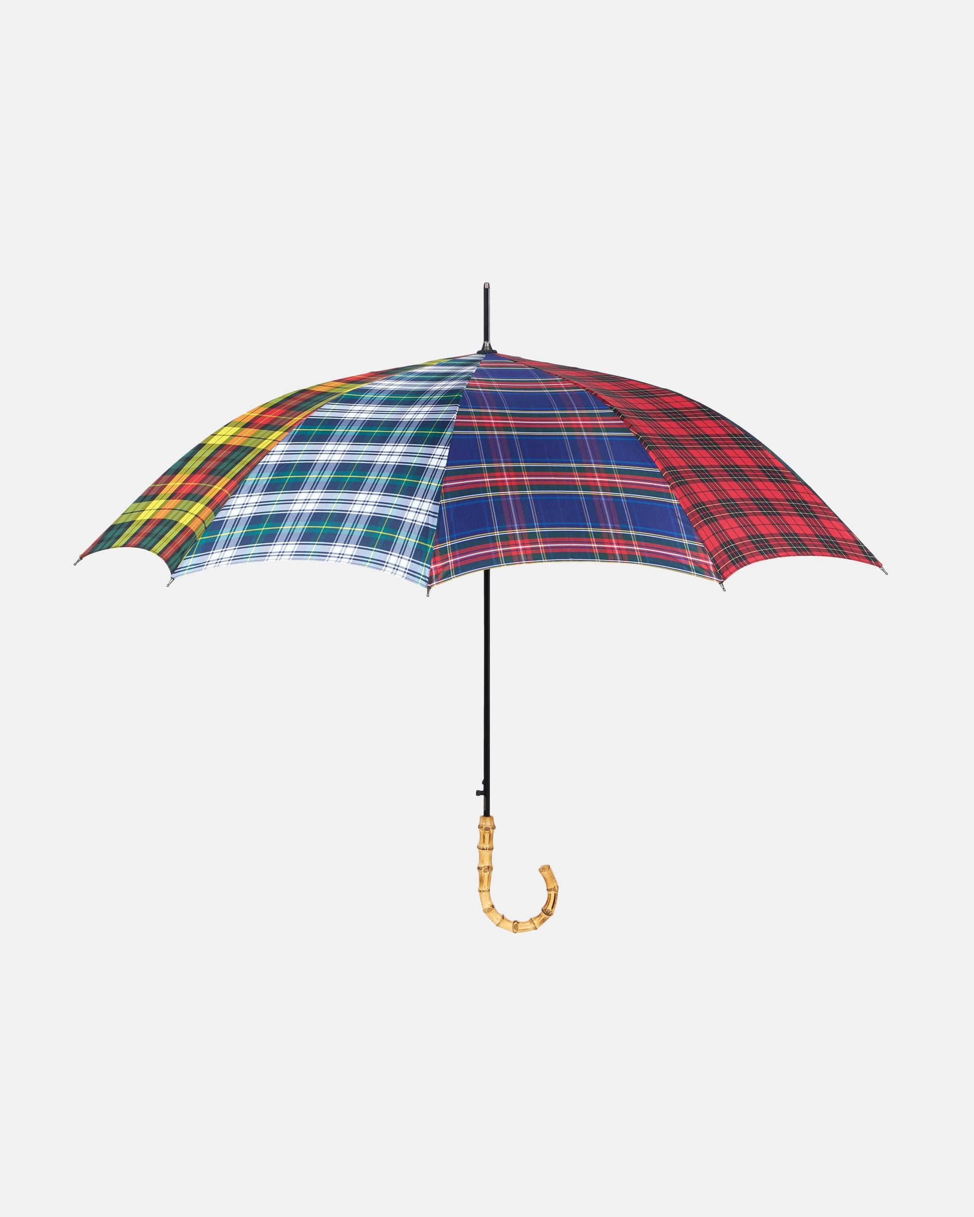 Made-in-England Multi-Tartan Fox Frame Stick Umbrella