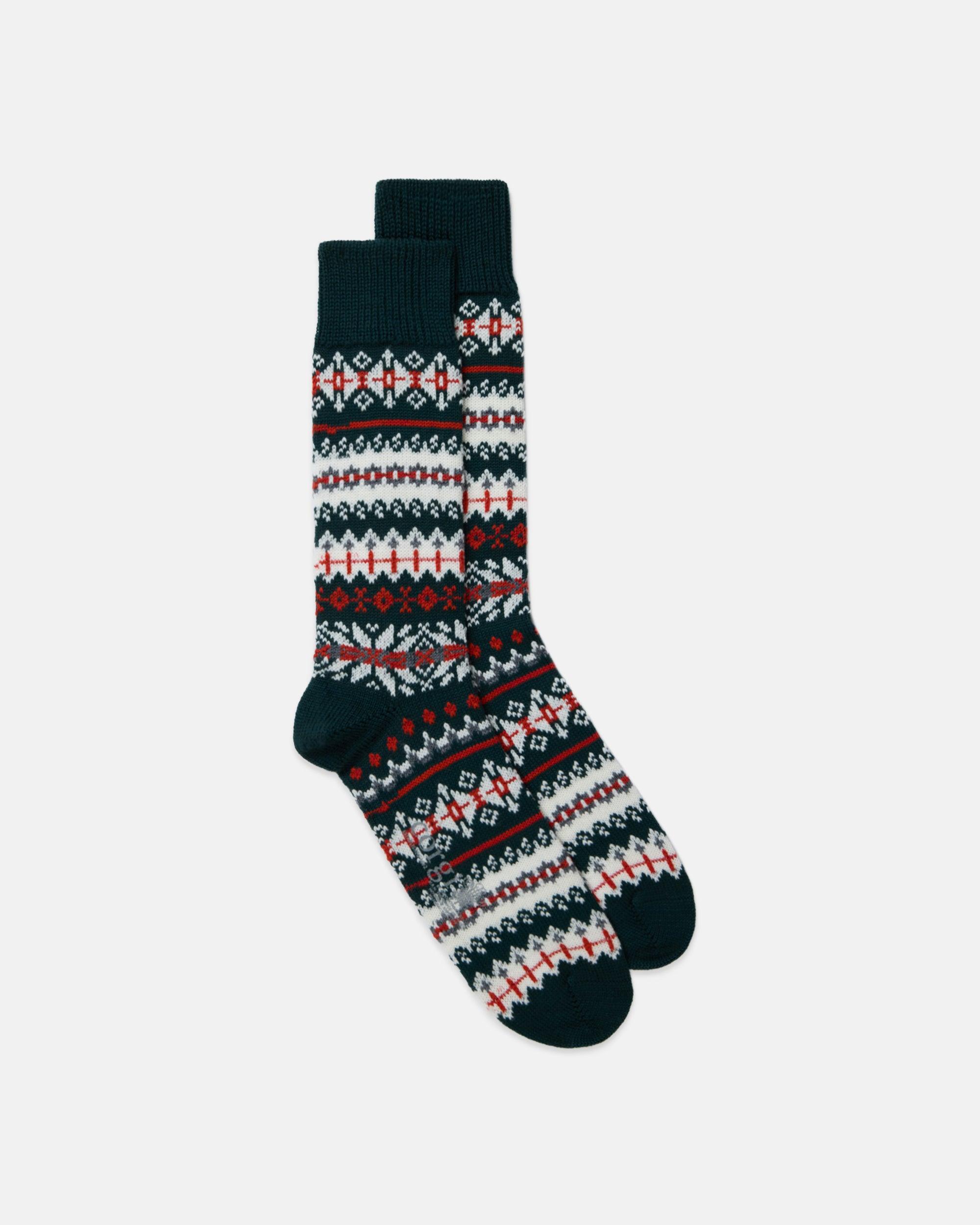 Made-in-England Green Fair Isle Wool Socks