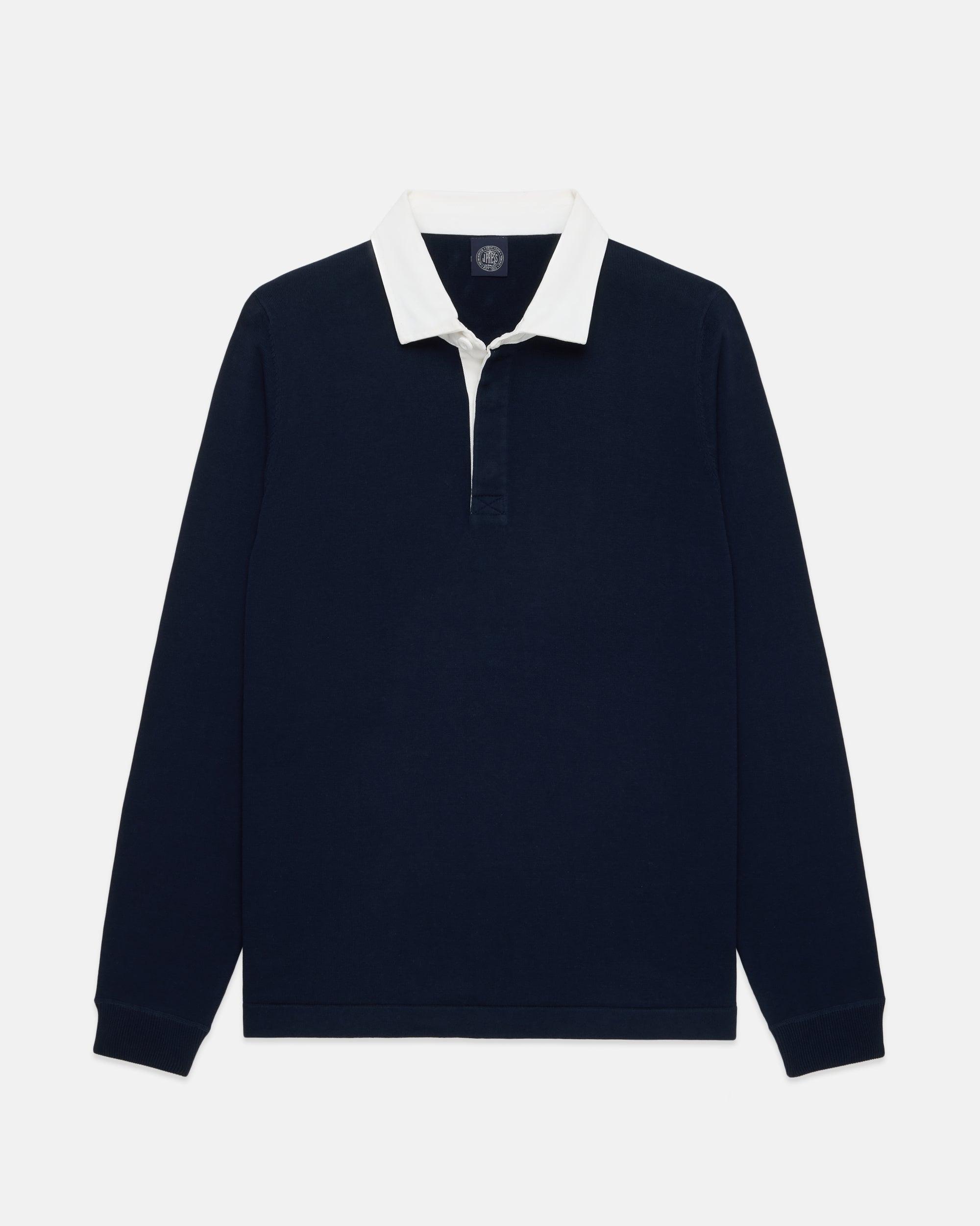 Navy High-Twist Cotton Rugby Sweater