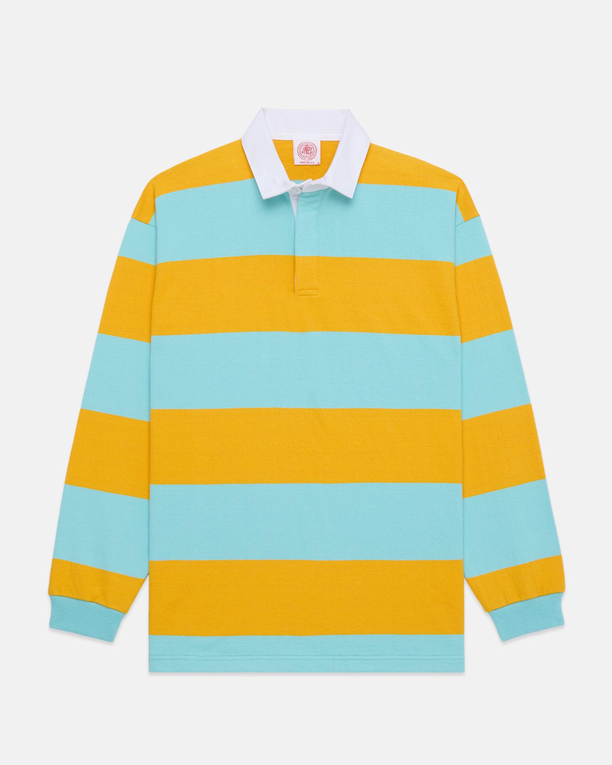 Made-in-USA Aqua & Gold Guard Stripe Cotton Rugby