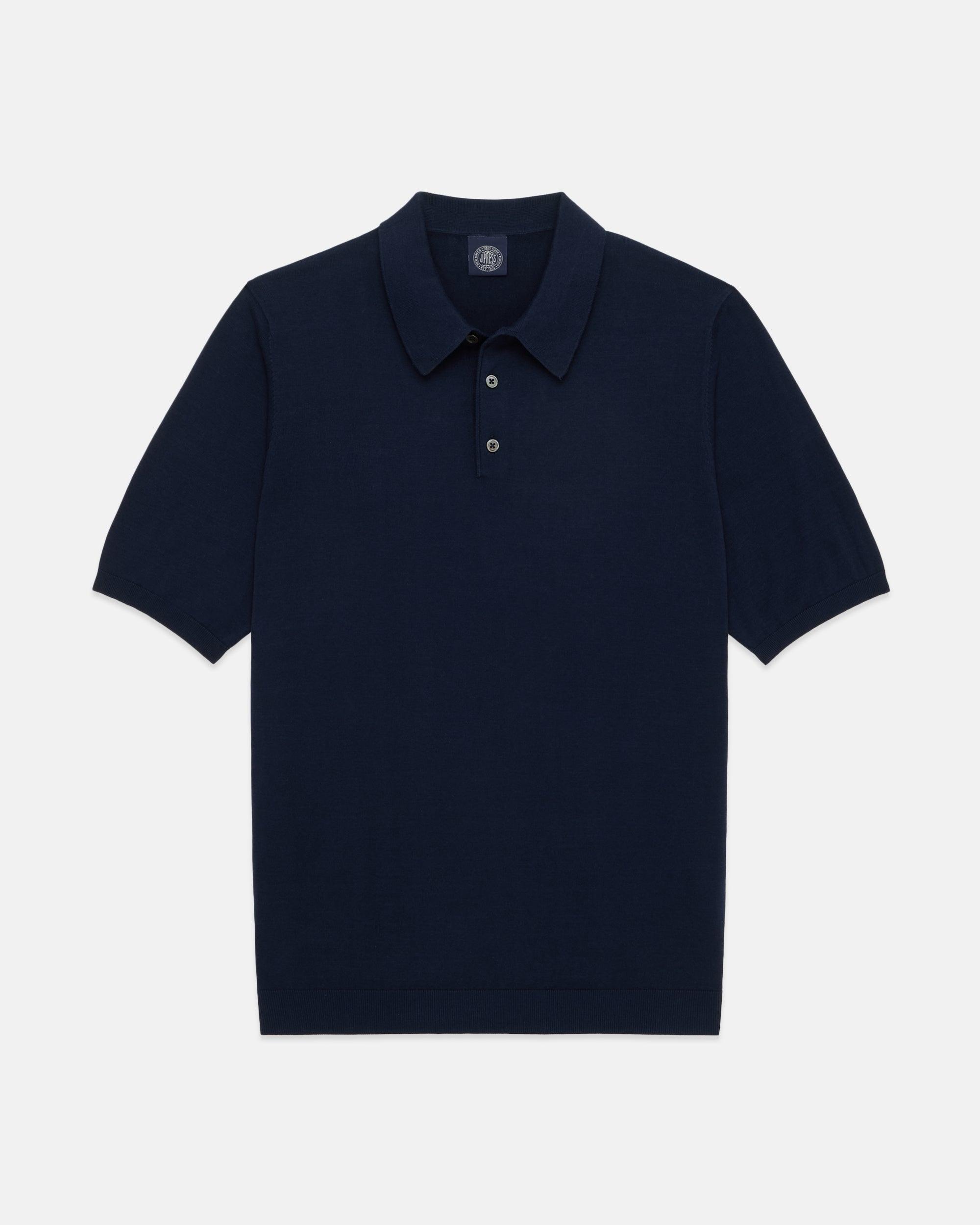 Navy High-Twist Cotton Polo - Trim Fit