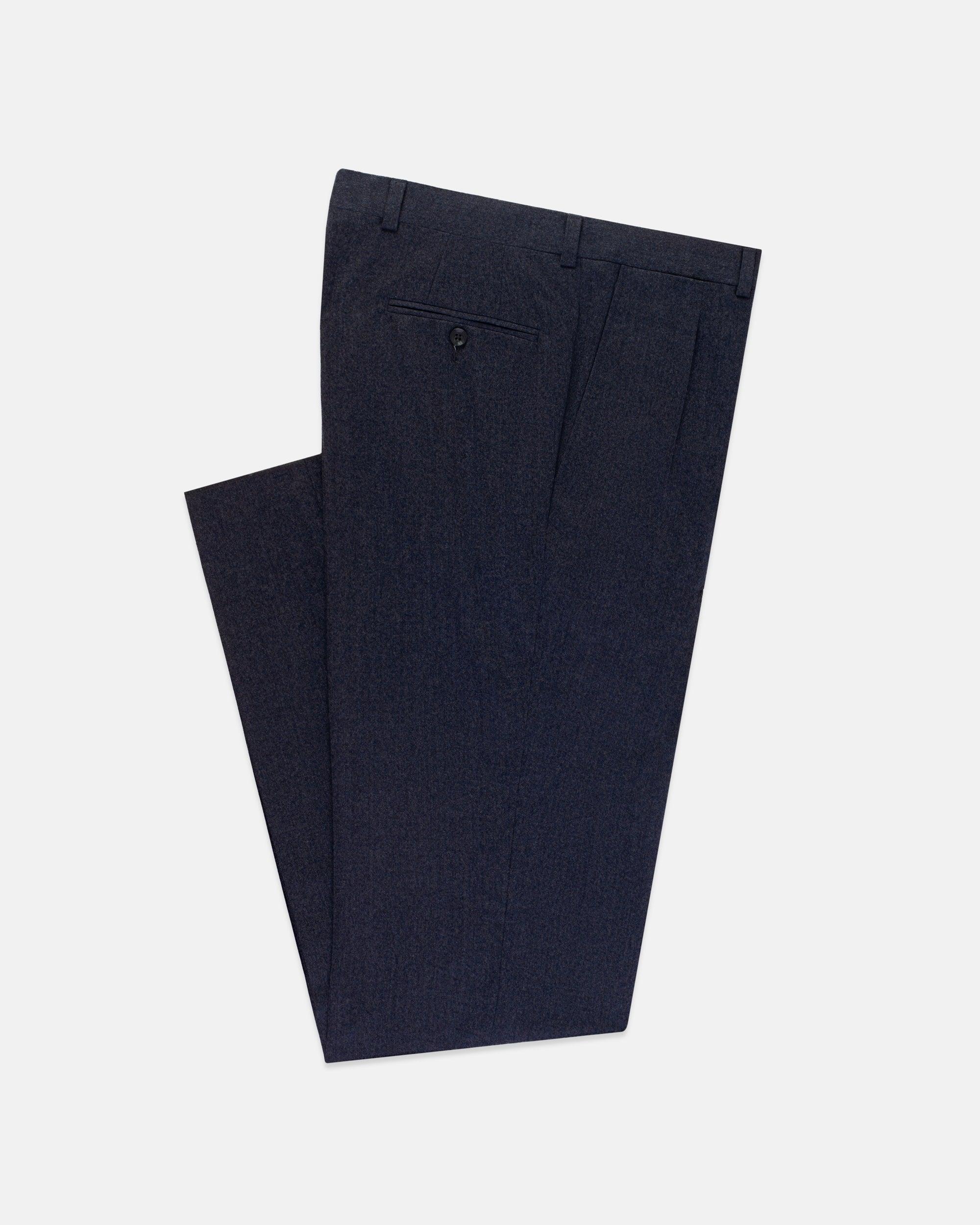 Made-in-Canada Navy Wool Flannel Pleated Trouser