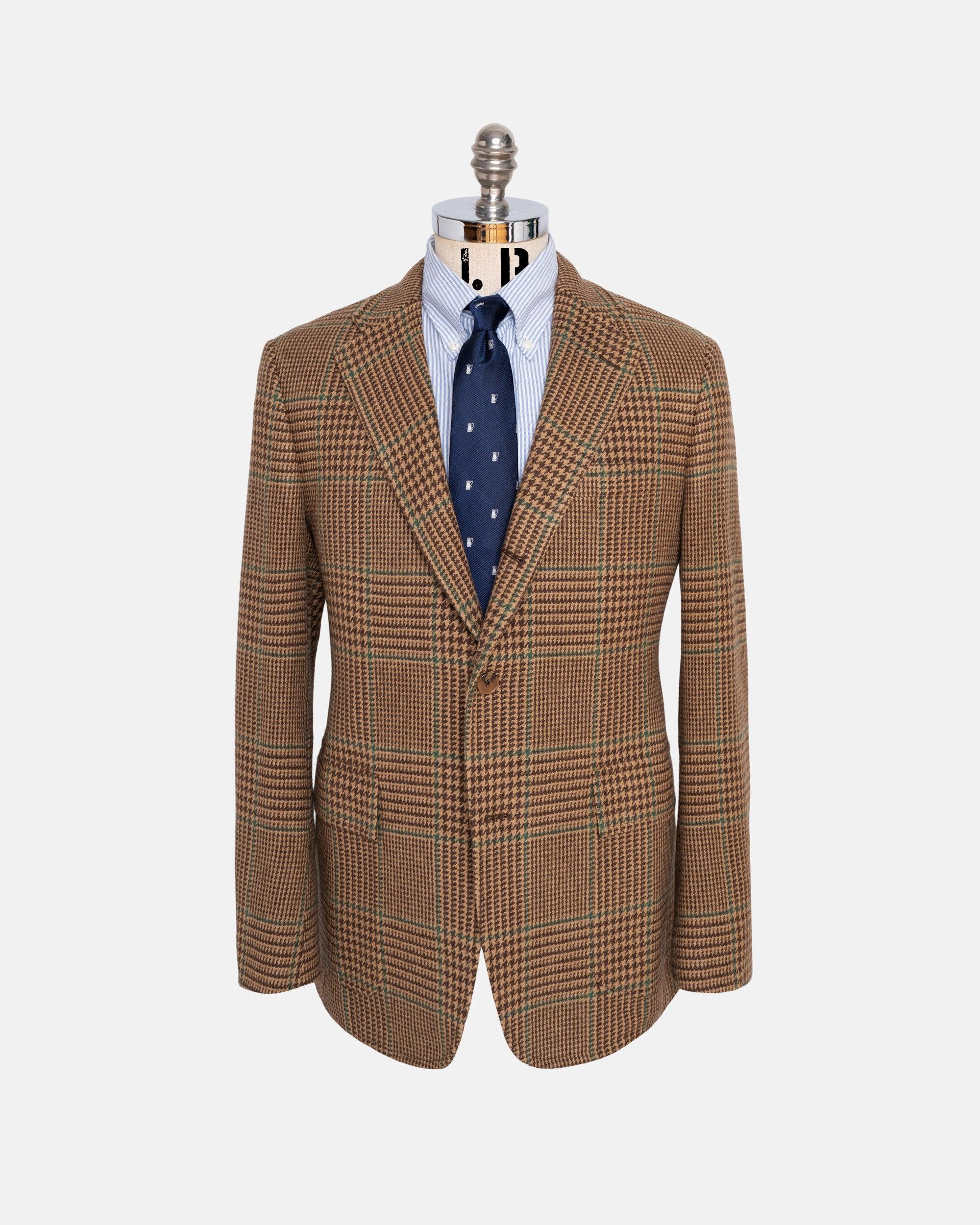 Made-in-USA Light Brown Plaid with Green Deco Sport Coat - Custom Make