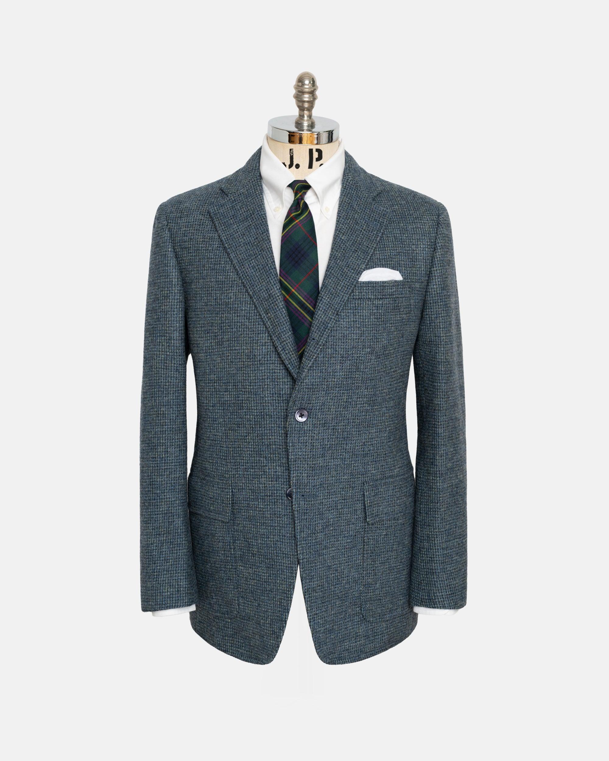 Made-in-USA Blue Tic Weave Cheviot Tweed Sport Coat - Custom Make