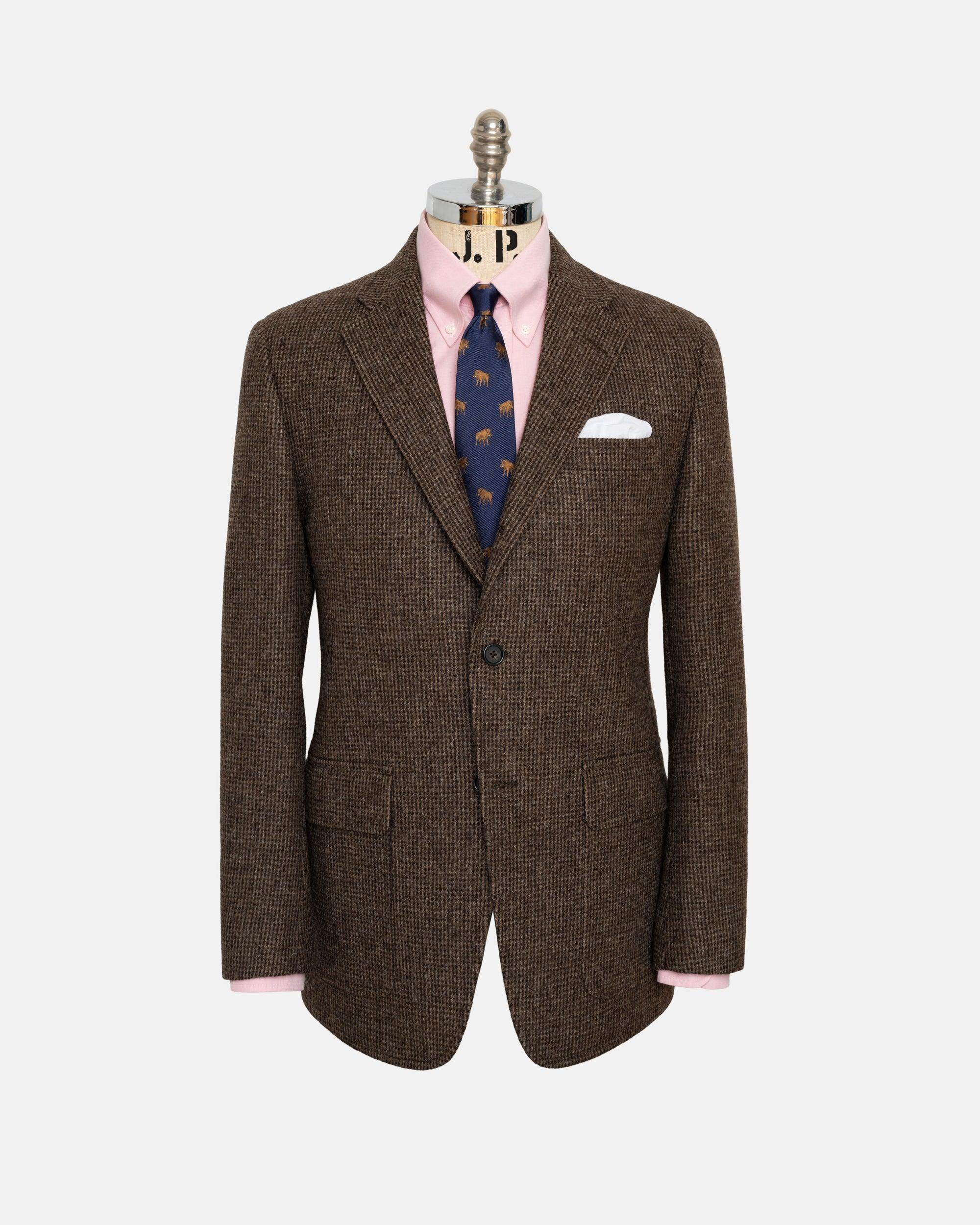 Made-in-USA Dark Brown Tic Weave Cheviot Tweed Sport Coat - Custom Make
