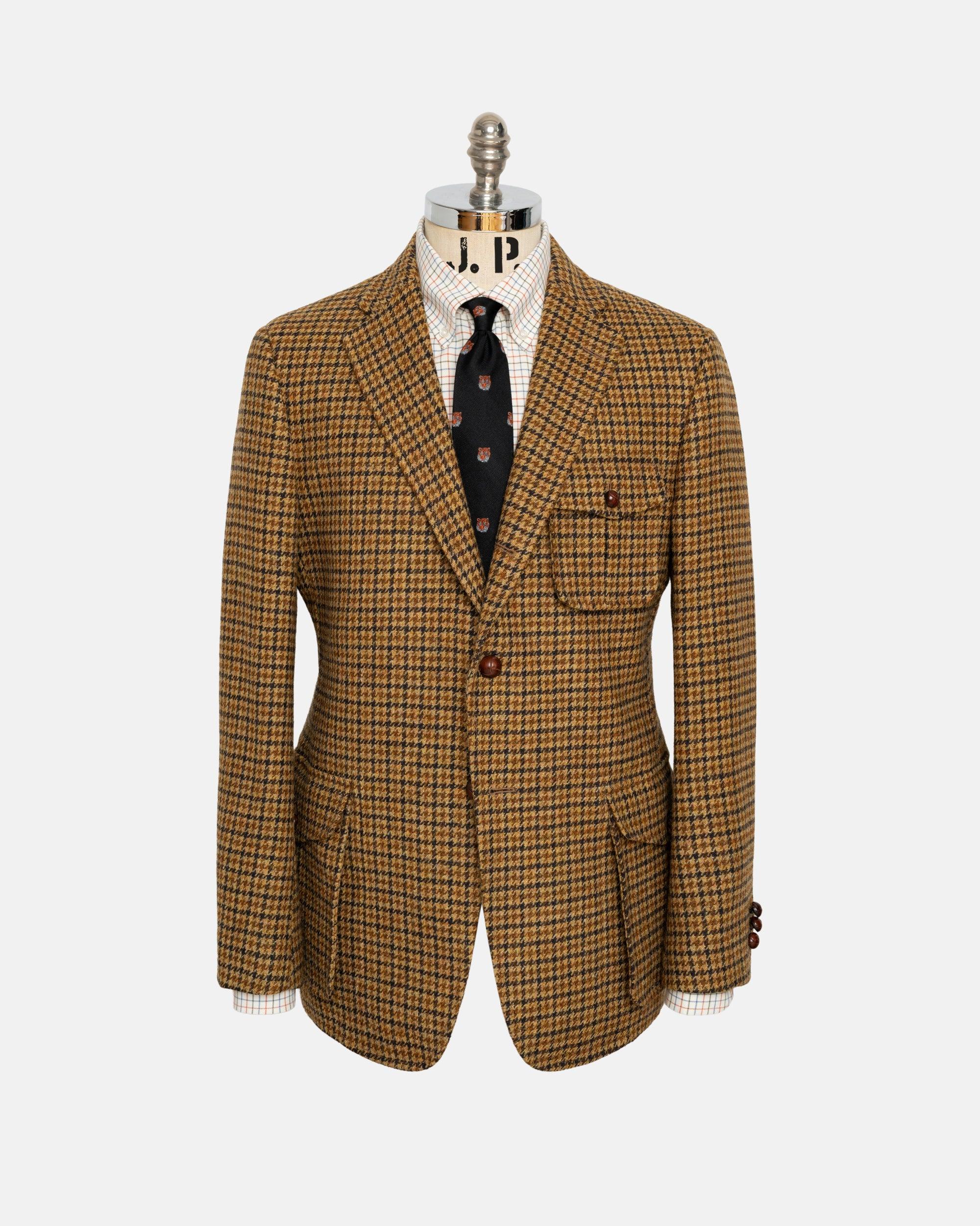 Made-in-USA Brown & Rust Houndstooth Cheviot Tweed Norfolk Jacket