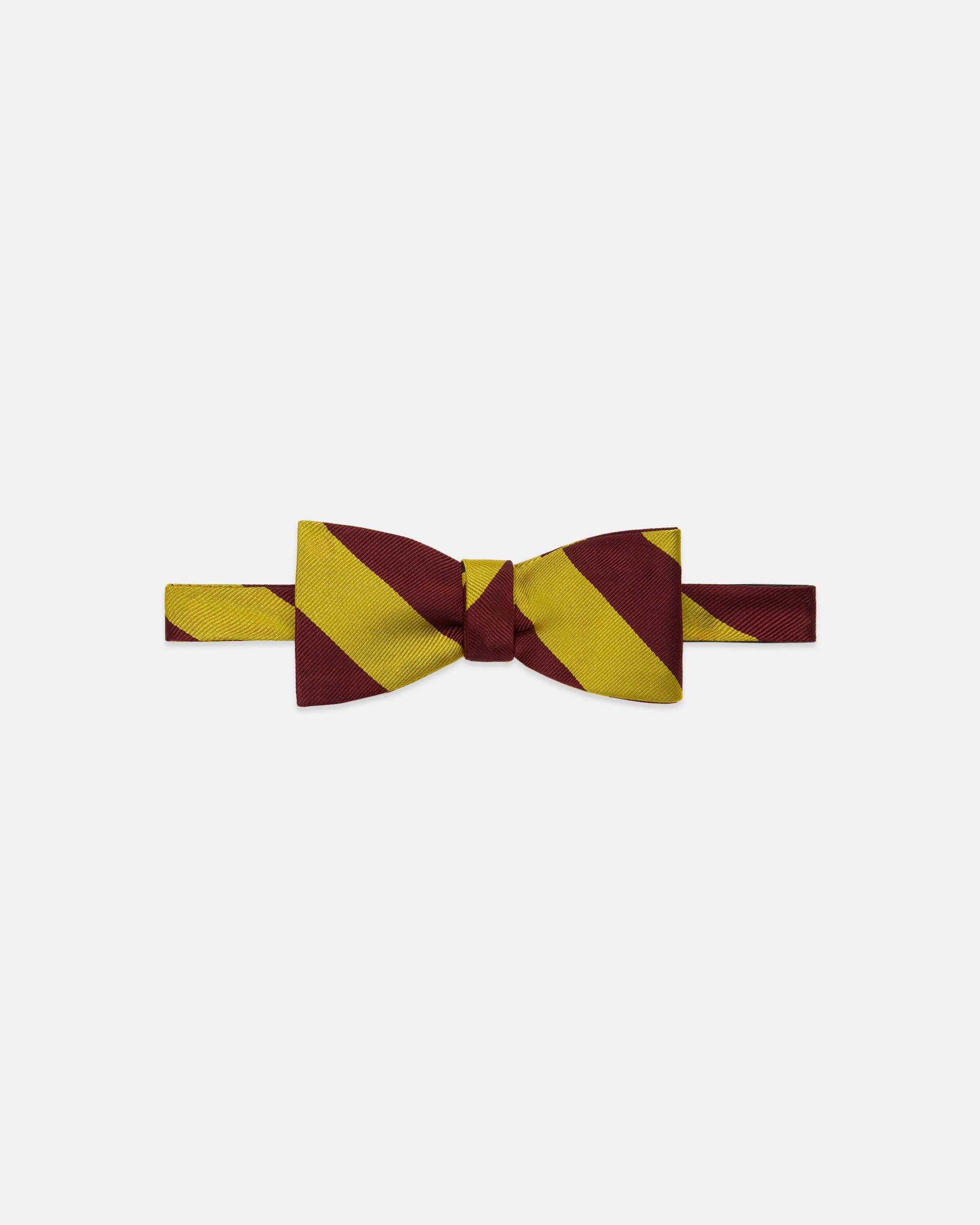 Made-in-USA Burgundy & Gold Guard Stripe Silk Repp Bow Tie
