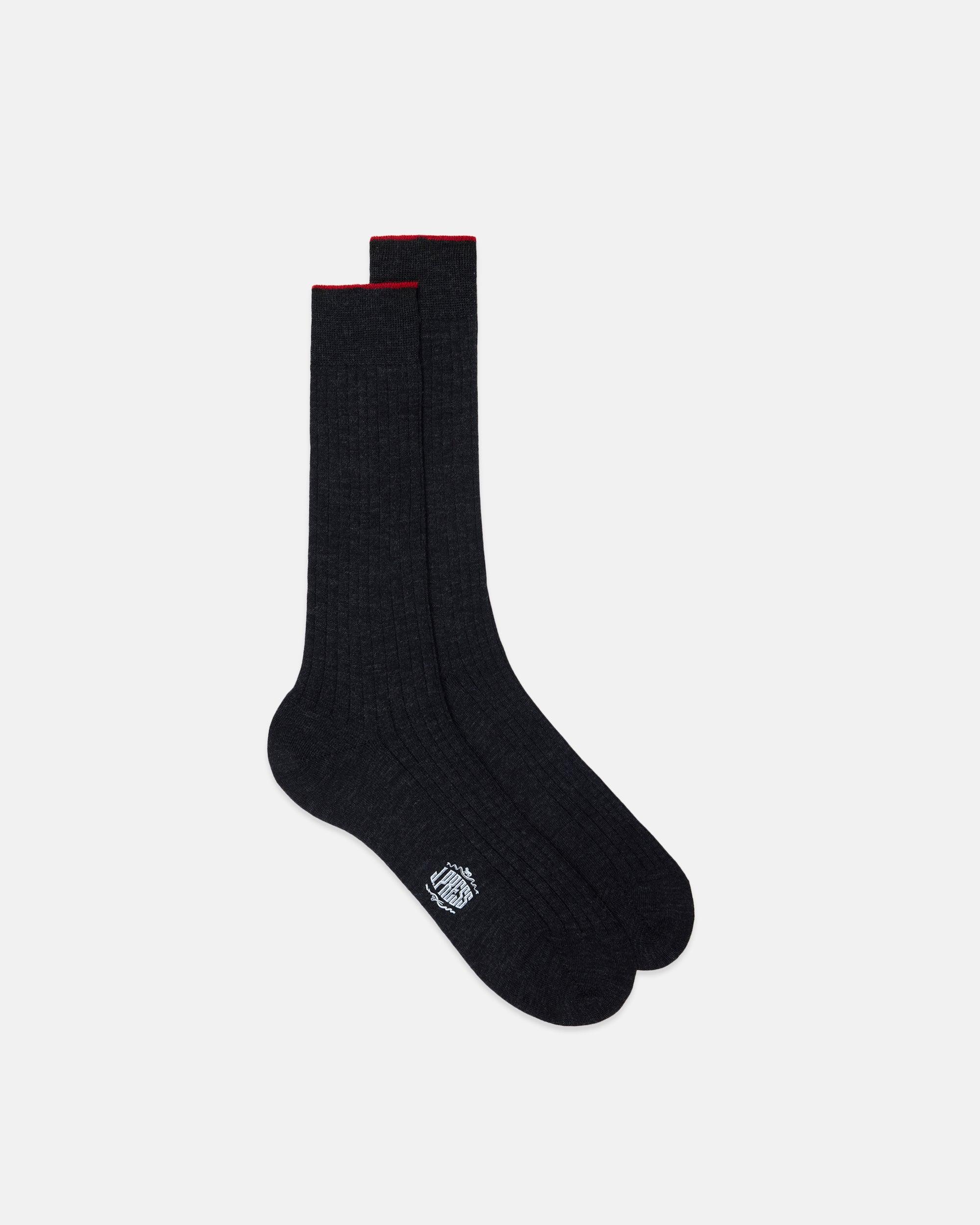 Made-in-Italy Charcoal Mid-Calf Merino Wool Socks