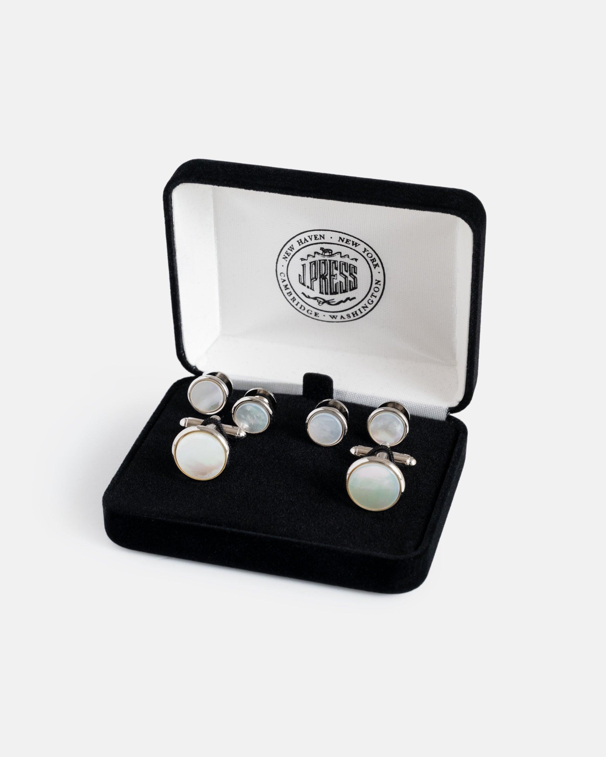 ALL YEAR Mother of Pearl and Silver Cufflink And Stud Set