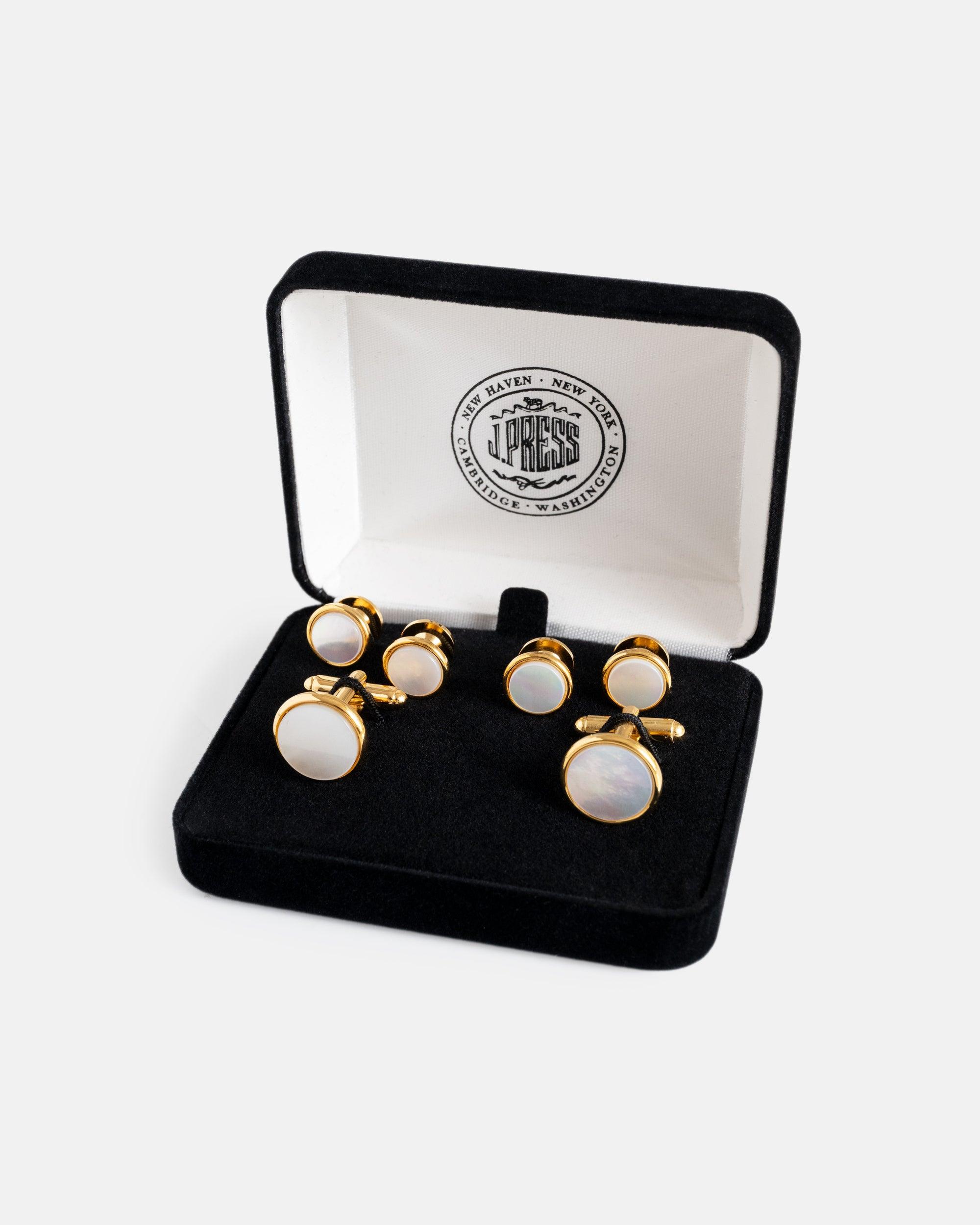 ALL YEAR Mother of Pearl and Gold Cufflink And Stud Set