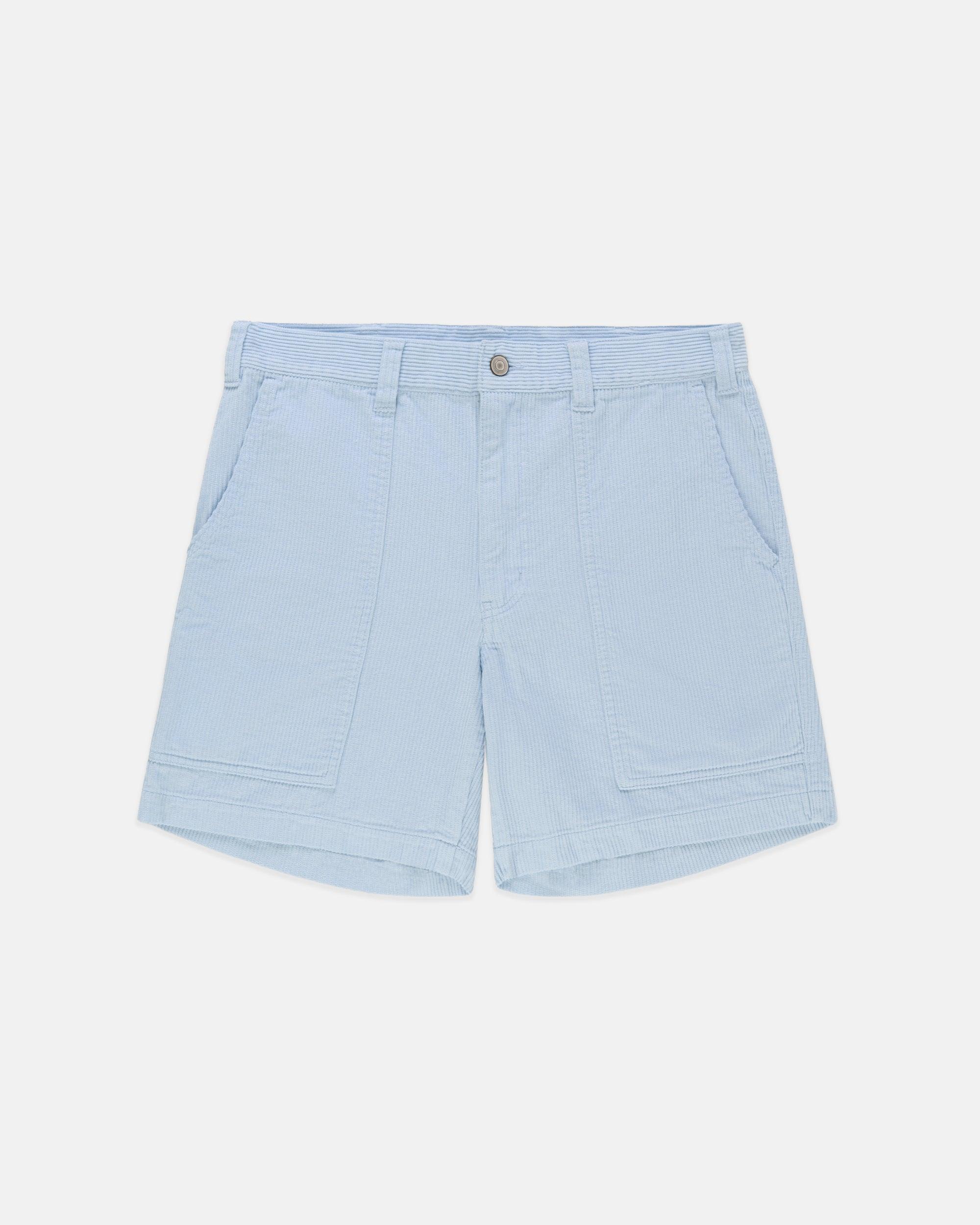 Light Blue Wide-Wale Cotton Corduroy Shorts - Trim Fit